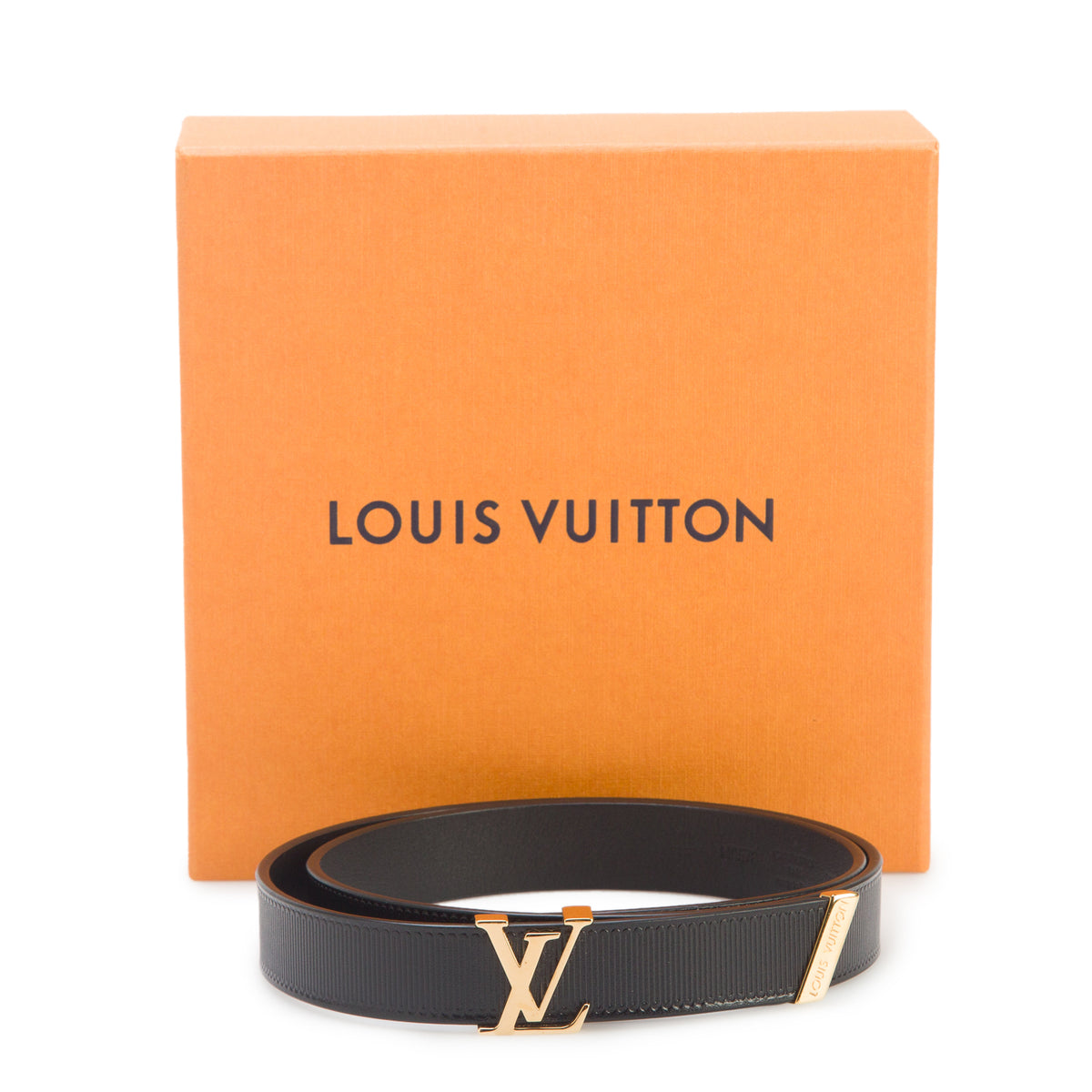 Louis Vuitton 2023 Black Embossed Calfskin Leather Initiales 20 MM Belt, Size 70 28 w/ Box