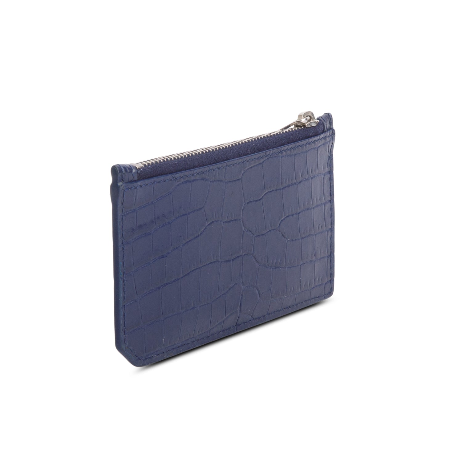 Saint Laurent Blue Croc Embossed Tiny Fragments Zip Card Case w/ Box