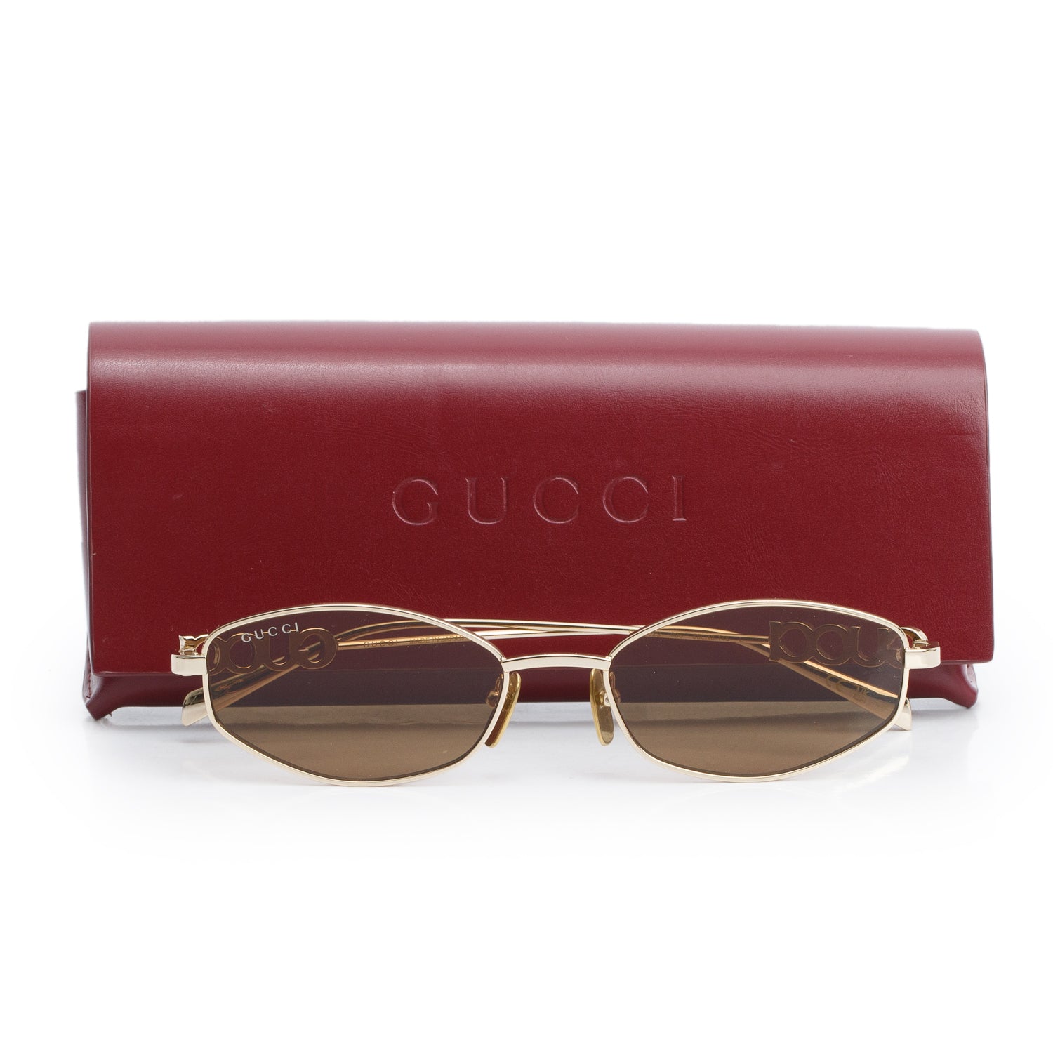 Gucci GG1802S Gold-Tone Metal Oval Frame Sunglasses