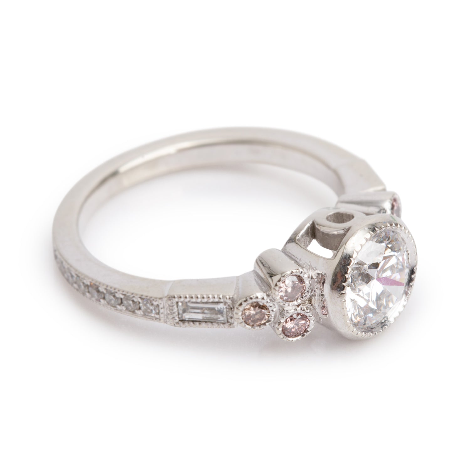 14k White Gold 0.91 ct. Round Cut Diamond Engagement Ring, Size 5.25 w/ GIA Certificate