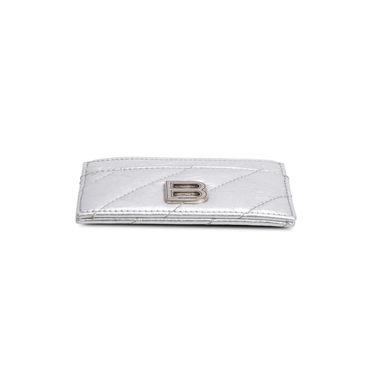 Balenciaga Silver Calfskin Quilted Crush Card Holder w/ Box