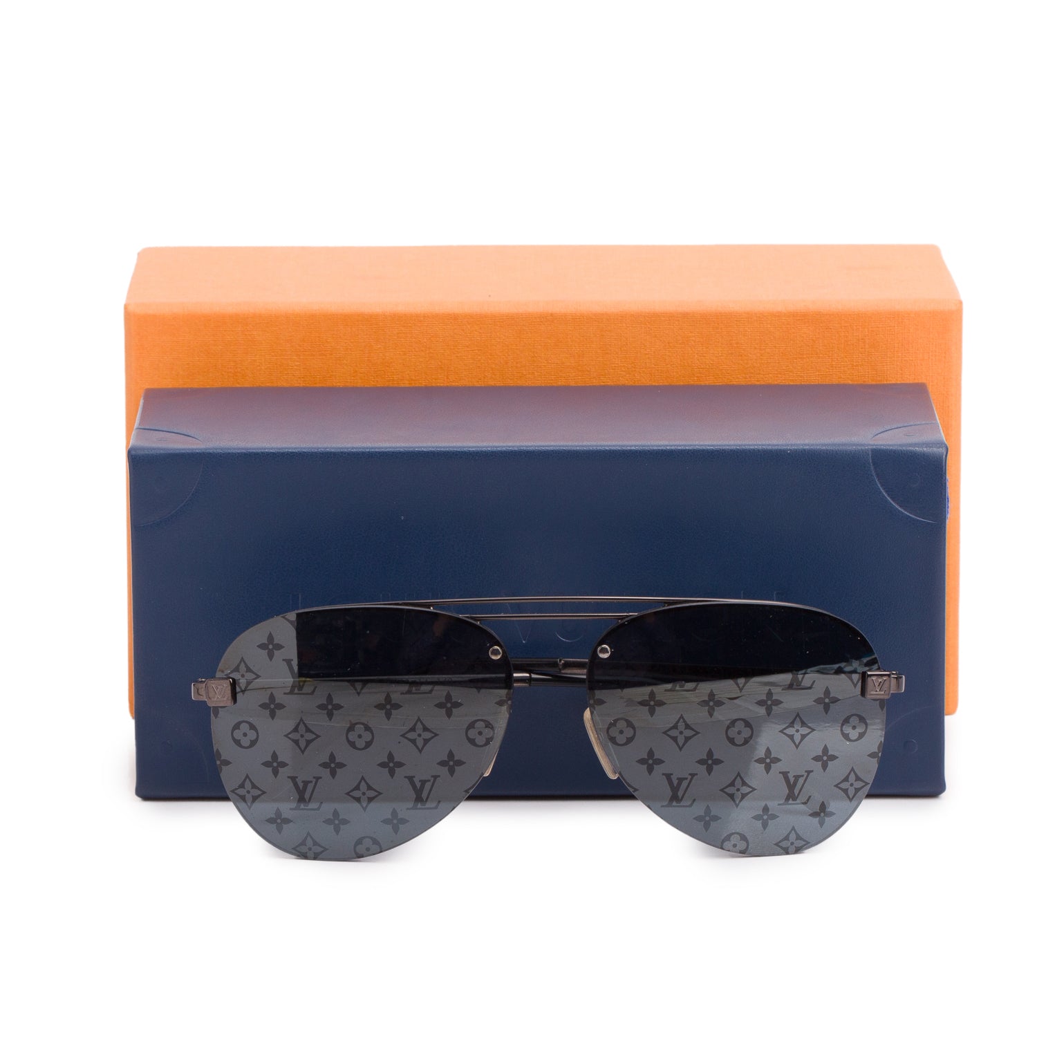 Louis Vuitton 2022 Z1019W Black Monogram Clockwise Aviator Sunglasses w/ Box & Case