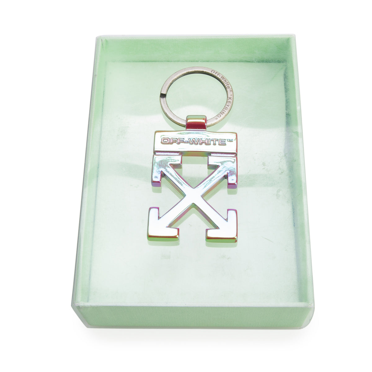 Off-White Iridescent Metal Logo Key Chain w/ Box