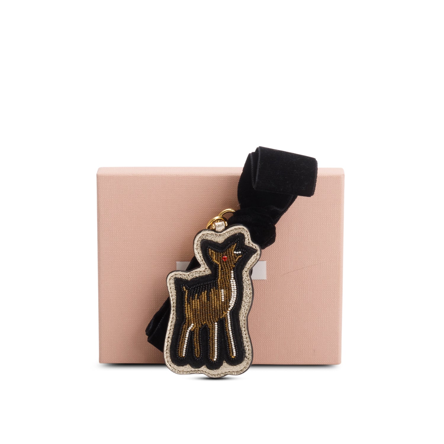 Miu Miu Multicolor Trick in Pelle Beaded Deer Key Chain Charm w/ Box