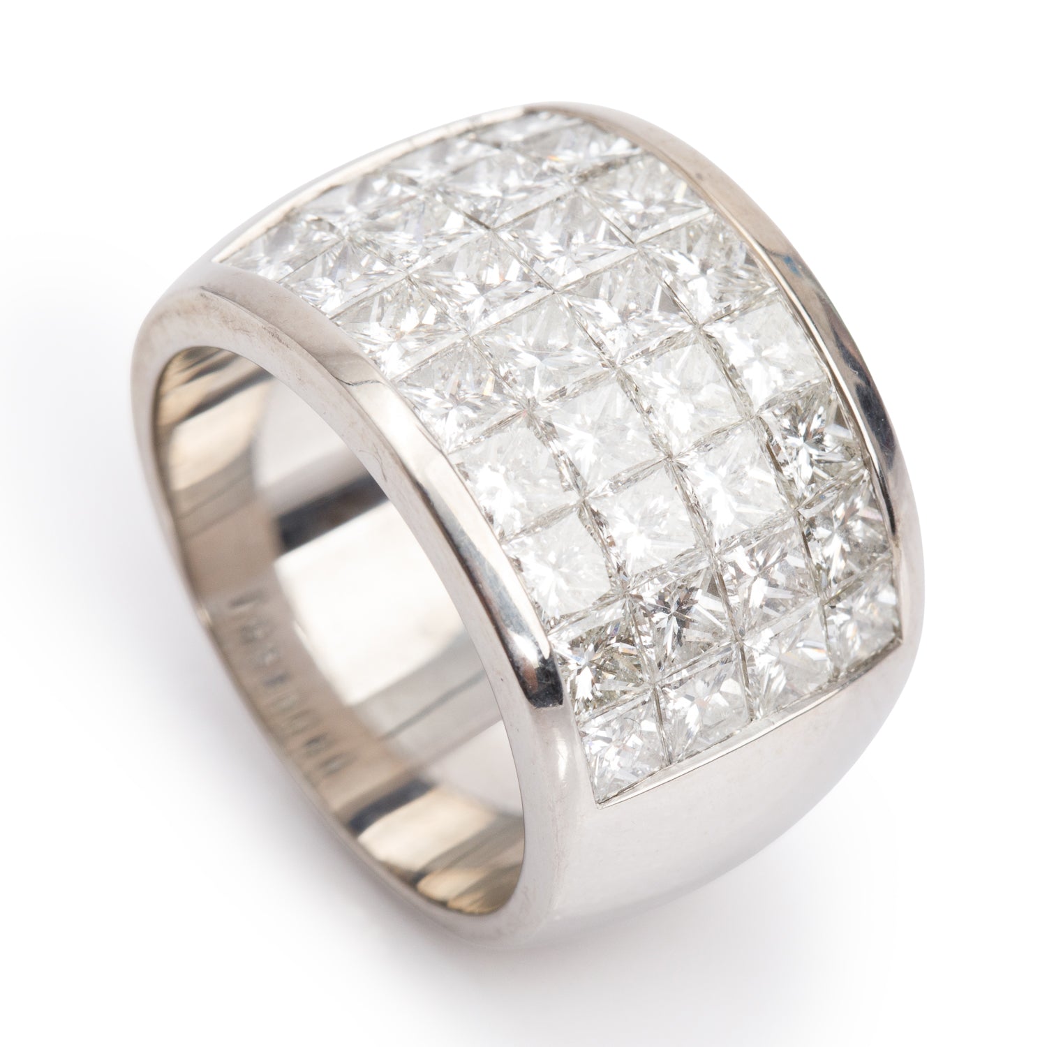 18k White Gold Four Row Diamond Band Ring, Size 7