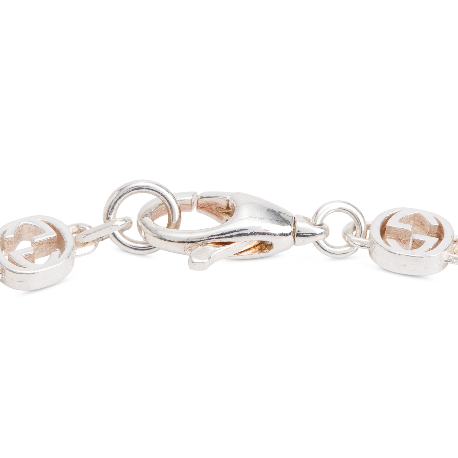 Gucci Sterling Silver Interlocking G White Enamel Heart Station Bracelet