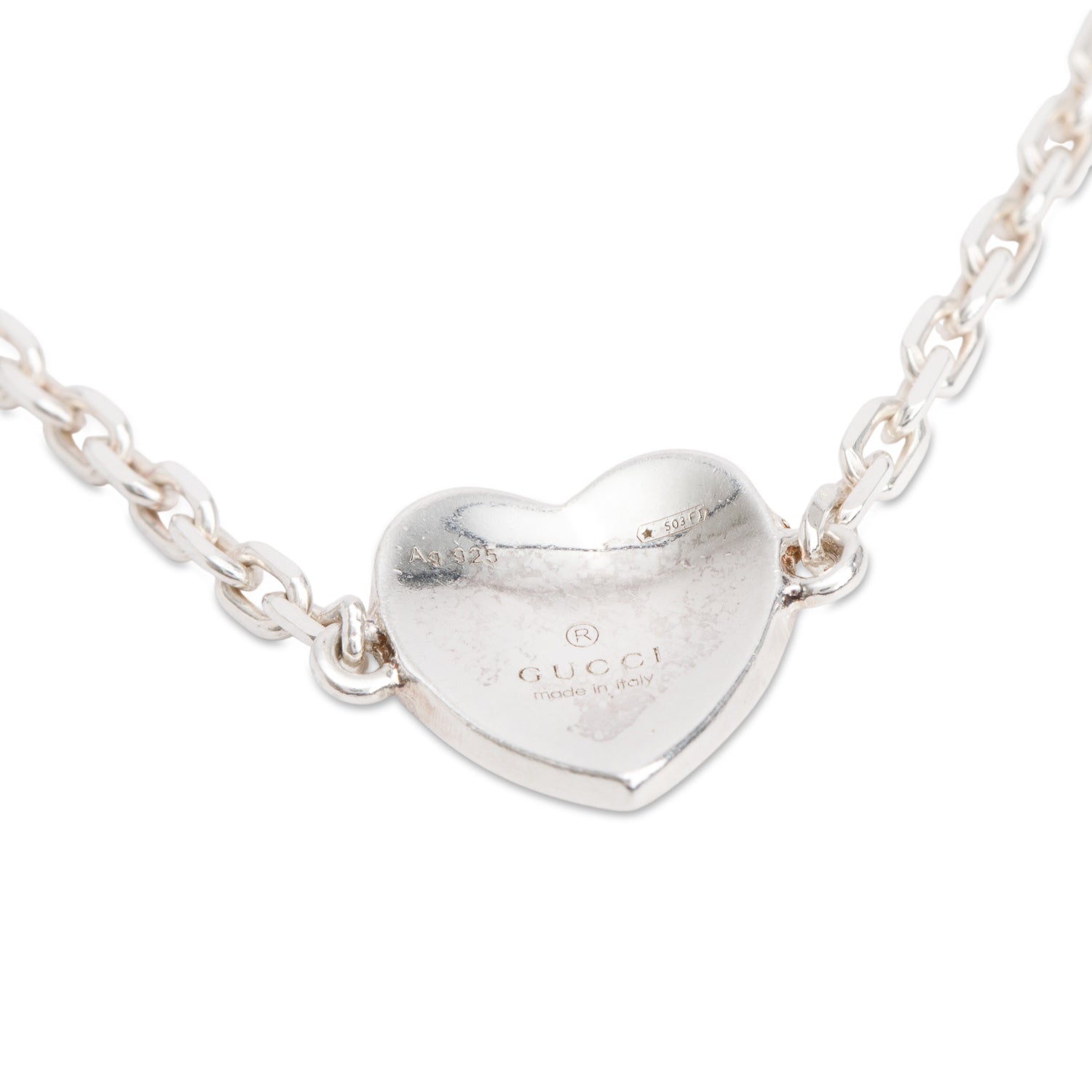 Gucci Sterling Silver Interlocking G White Enamel Heart Station Bracelet