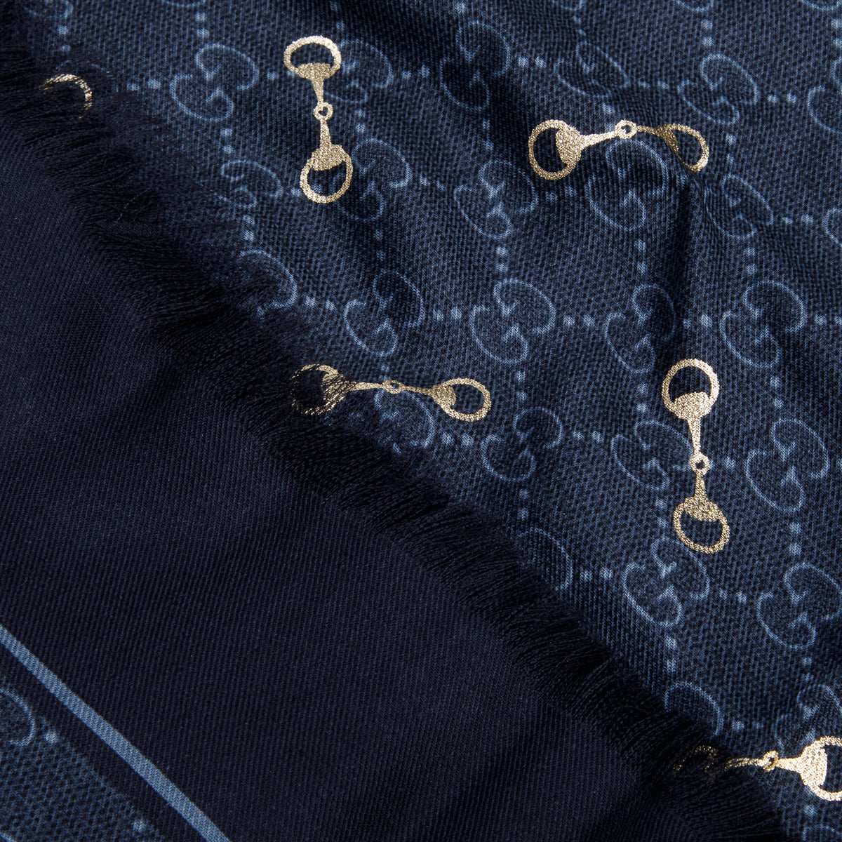 Gucci Black Monogram Big Gold Horsebit Print Shawl w/ Box