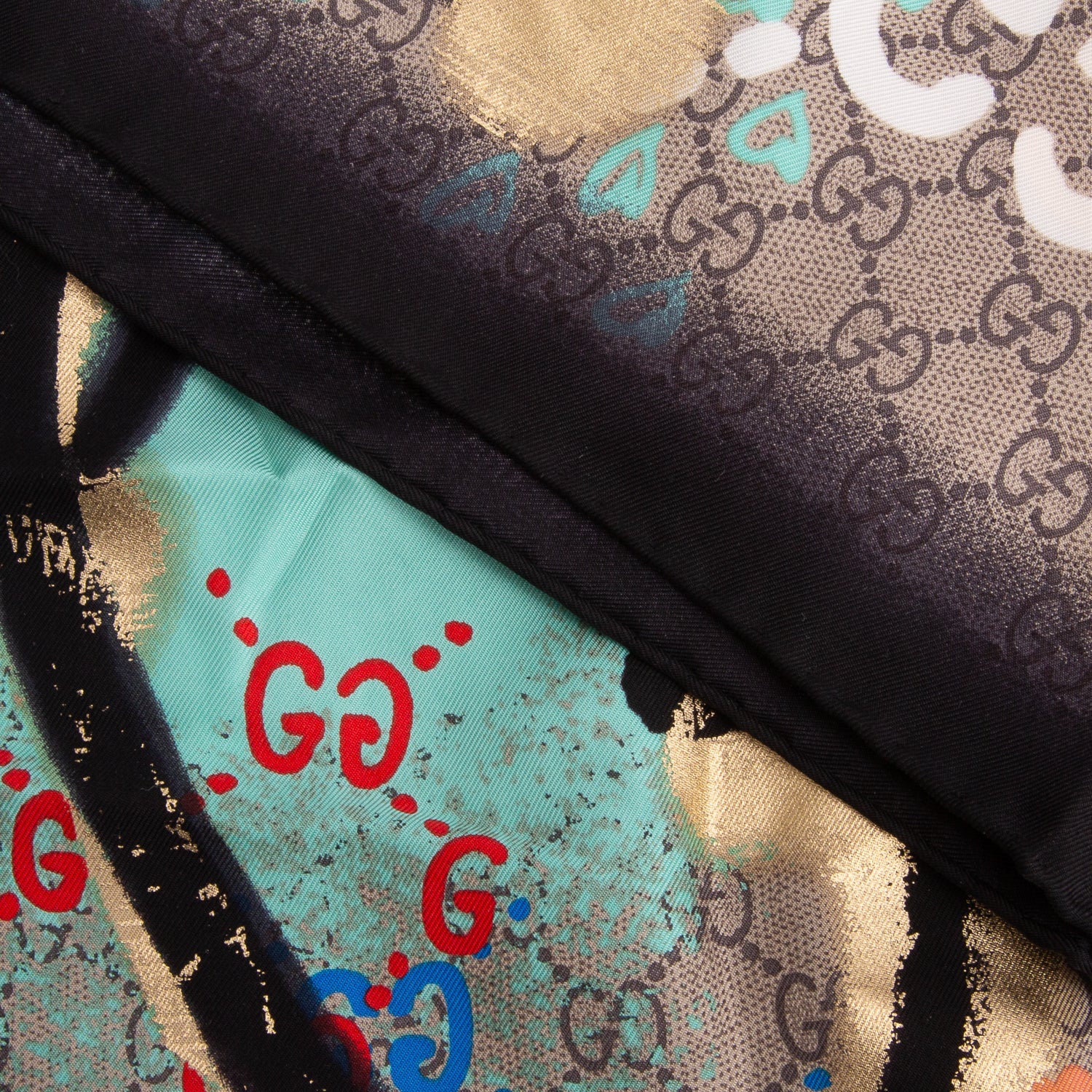 Gucci Multicolor Silk Twill GG Monogram 'Life is Gucci' Square Scarf w/ Box
