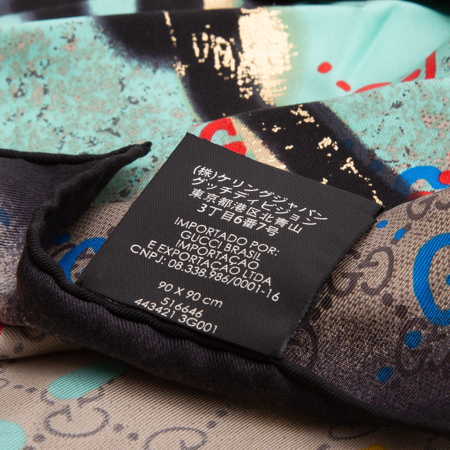 Gucci Multicolor Silk Twill GG Monogram 'Life is Gucci' Square Scarf w/ Box