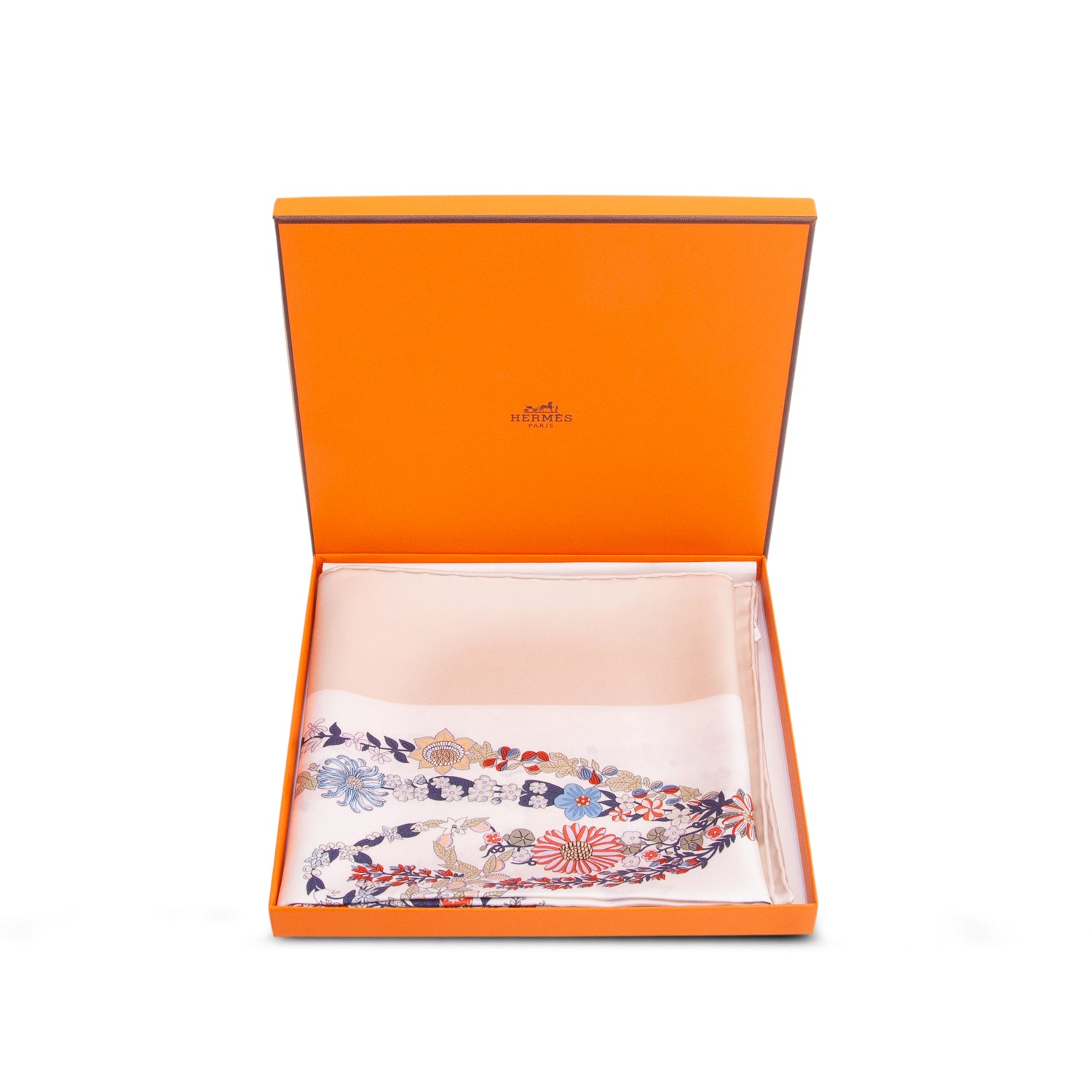 Hermes Beige & Multicolor 'Bride de Galas en Fleurs' Silk Scarf 90 w/ Box