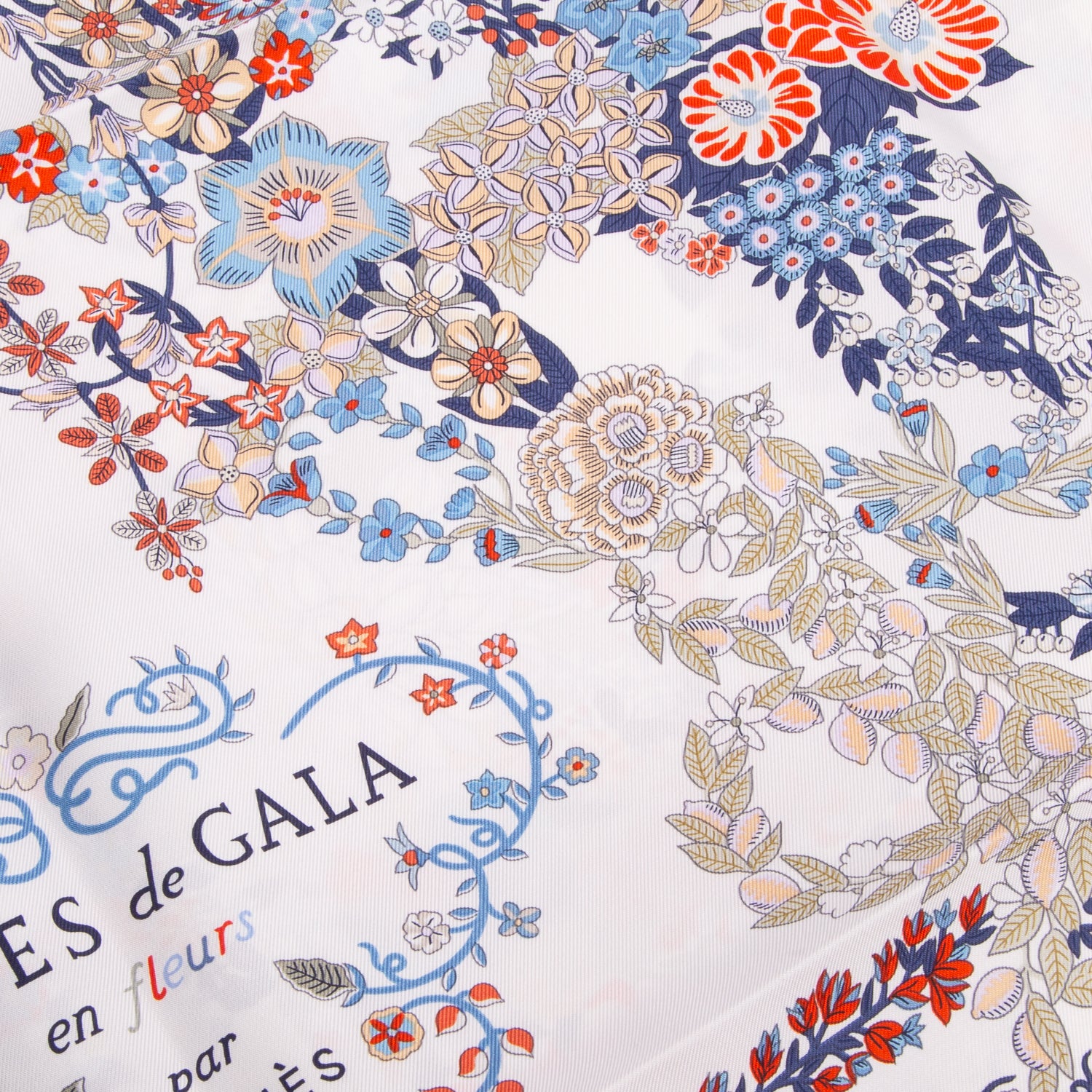 Hermes Beige & Multicolor 'Bride de Galas en Fleurs' Silk Scarf 90 w/ Box