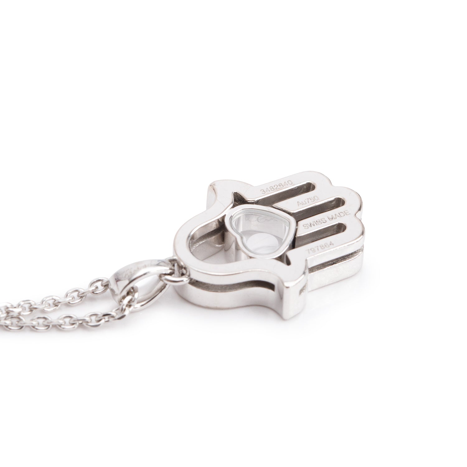 Chopard 18k White Gold Happy DiamondGood Luck Charm Hamsa Hand Pendant Necklace w/ Box