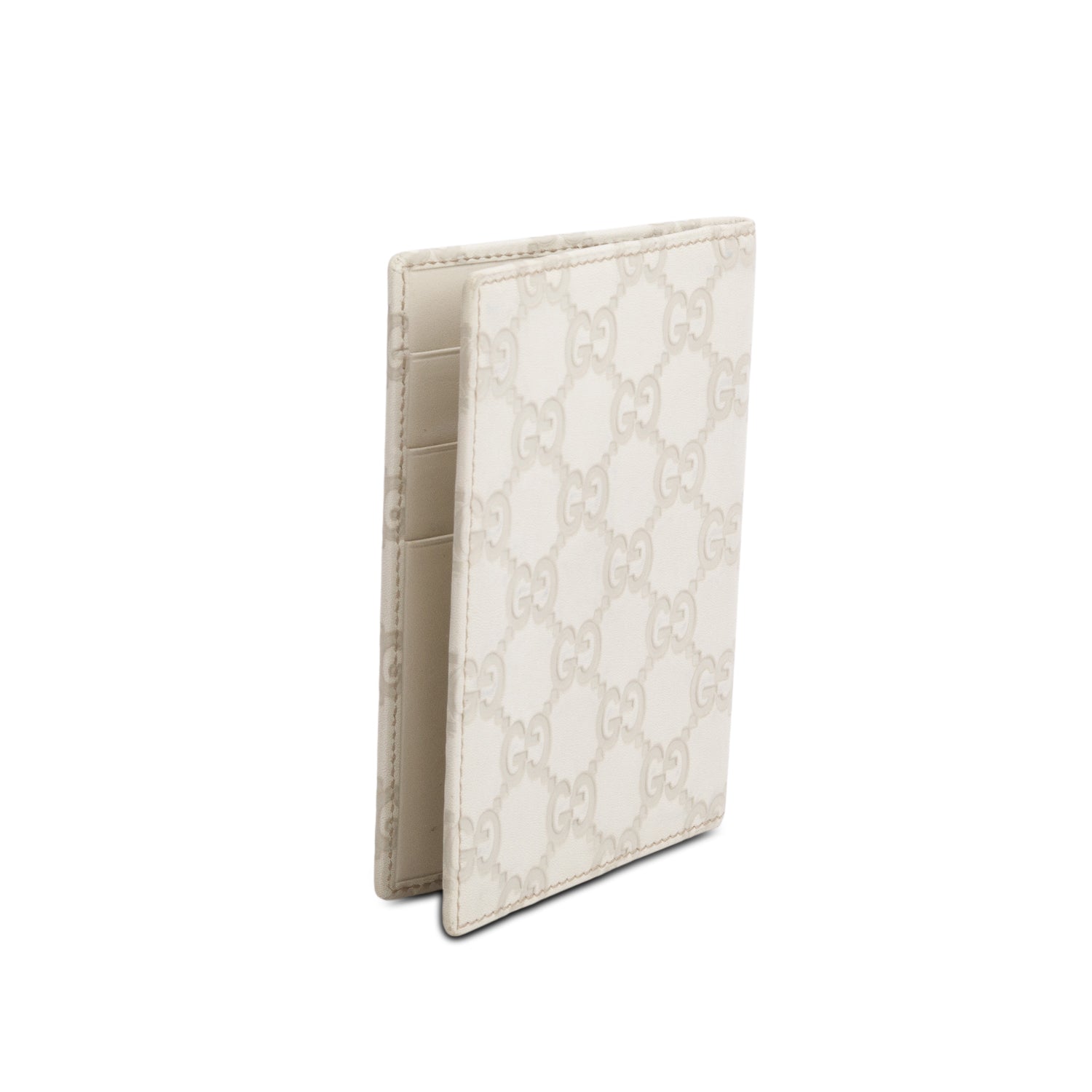 Gucci Beige Signature Smooth Leather Emblem Passport Case