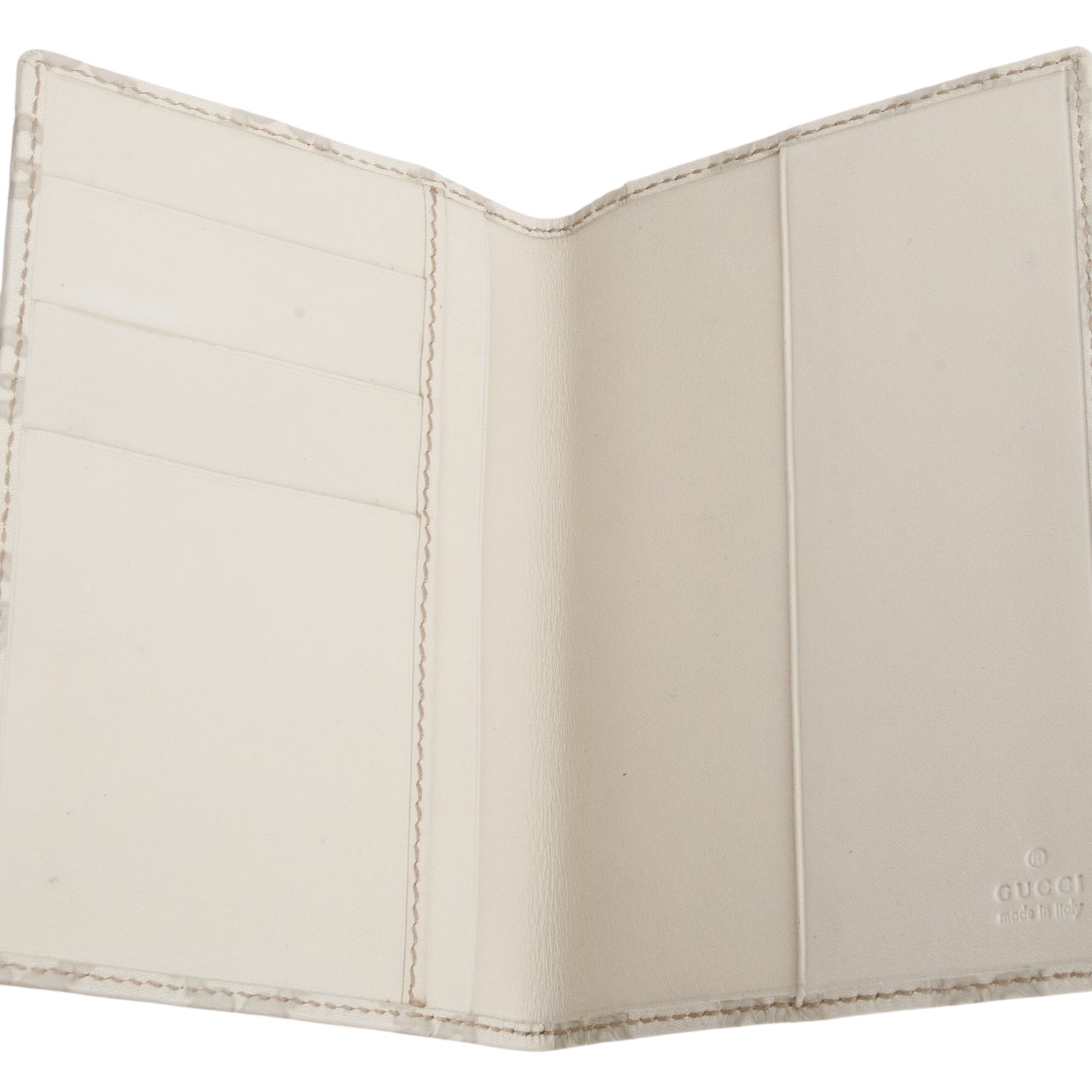 Gucci Beige Signature Smooth Leather Emblem Passport Case