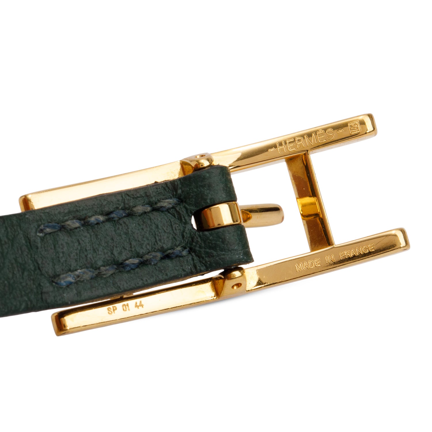 Hermes Gold Plated Navy/Green Leather Behapi Double Tour Bracelet, Size S