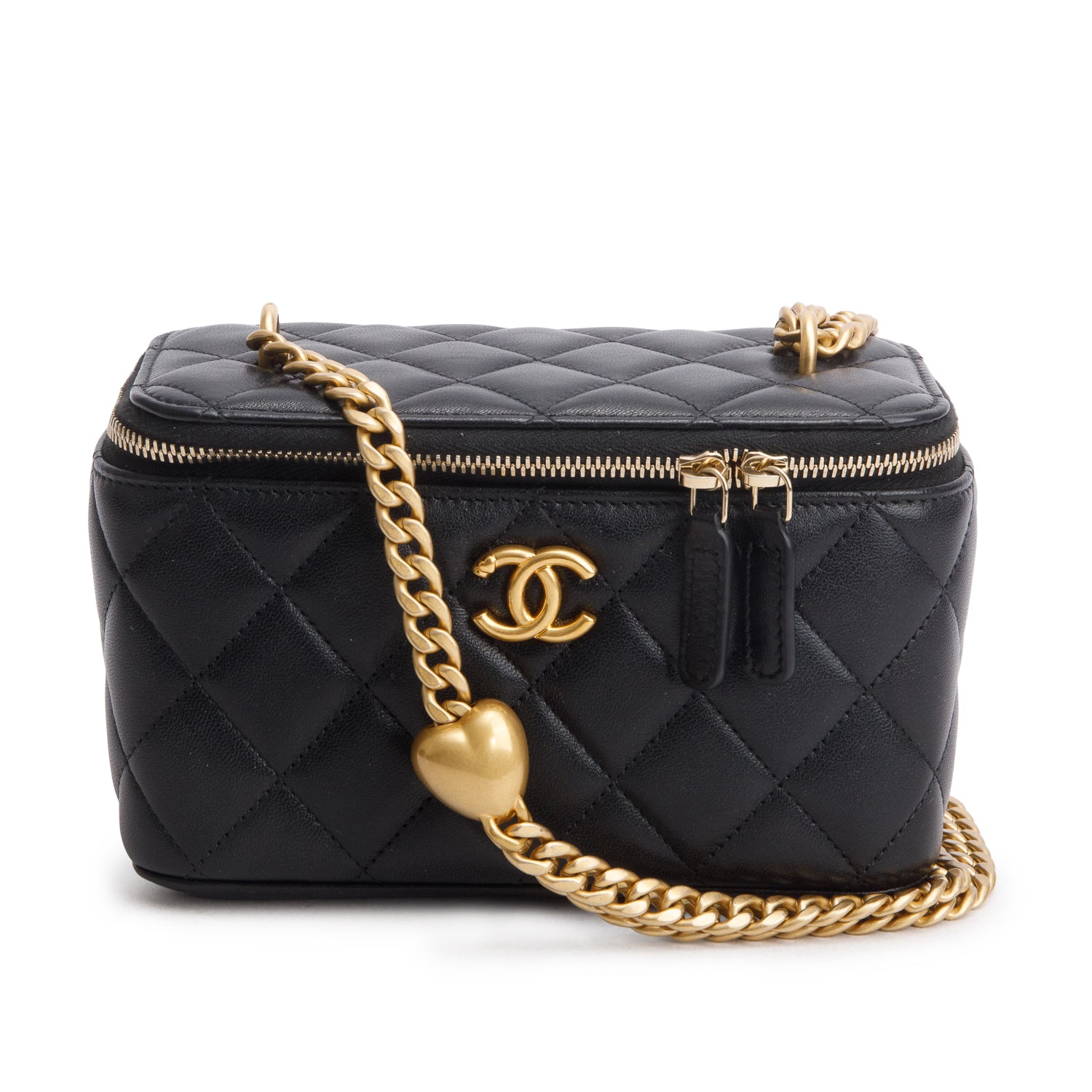 Chanel 2024 Black Lambskin Quilted Small Vanity Heart Crush Bag w/ Box & Receipt