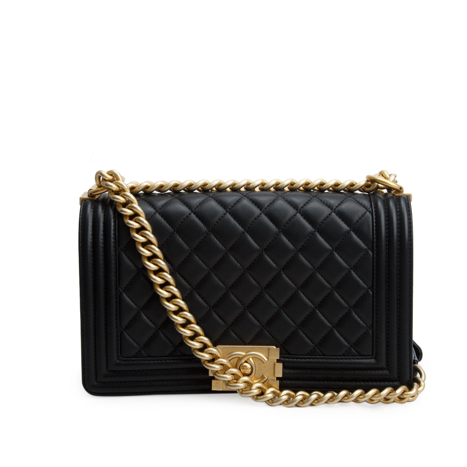 Chanel Black Quilted Lambskin Leather Medium Boy Bag w/ Box & Authenticity Card