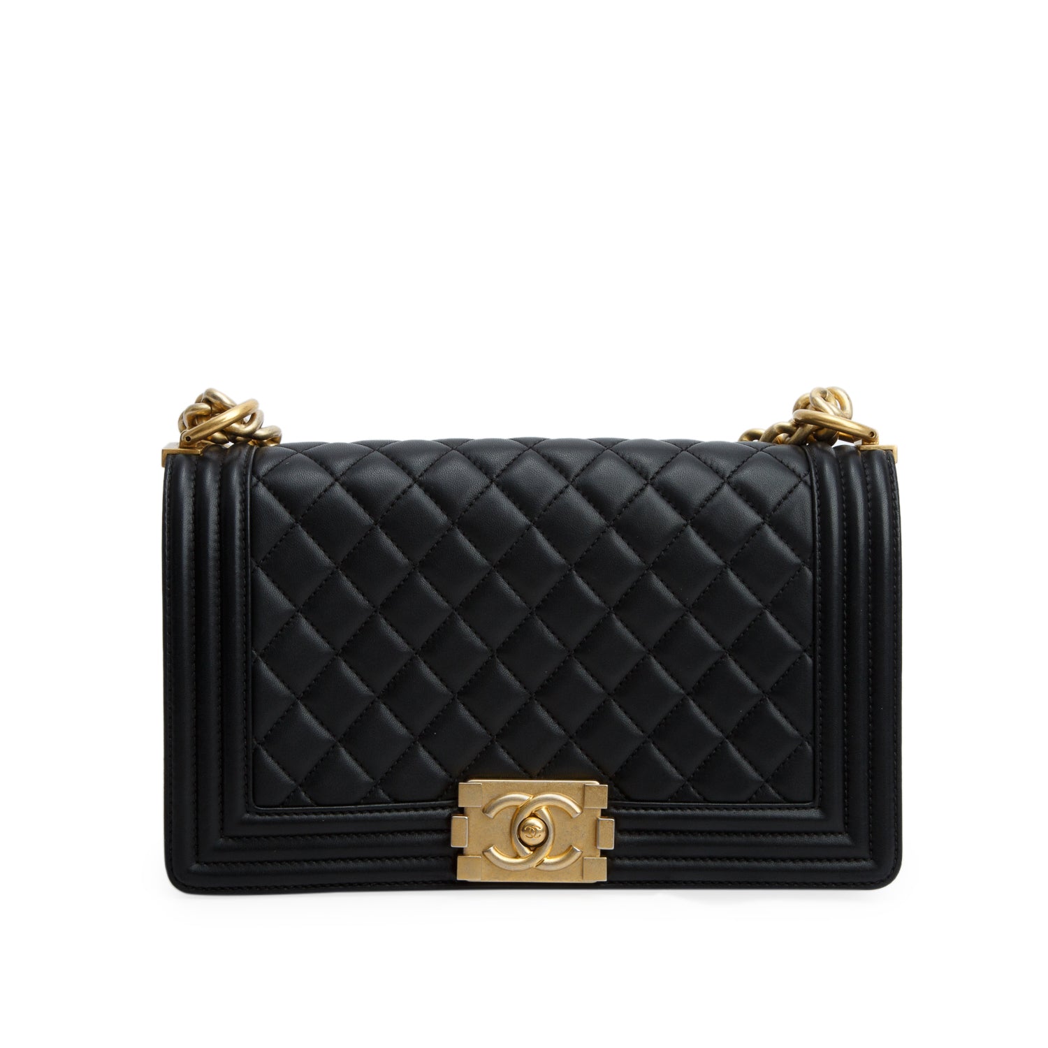 Chanel Black Quilted Lambskin Leather Medium Boy Bag w/ Box & Authenticity Card