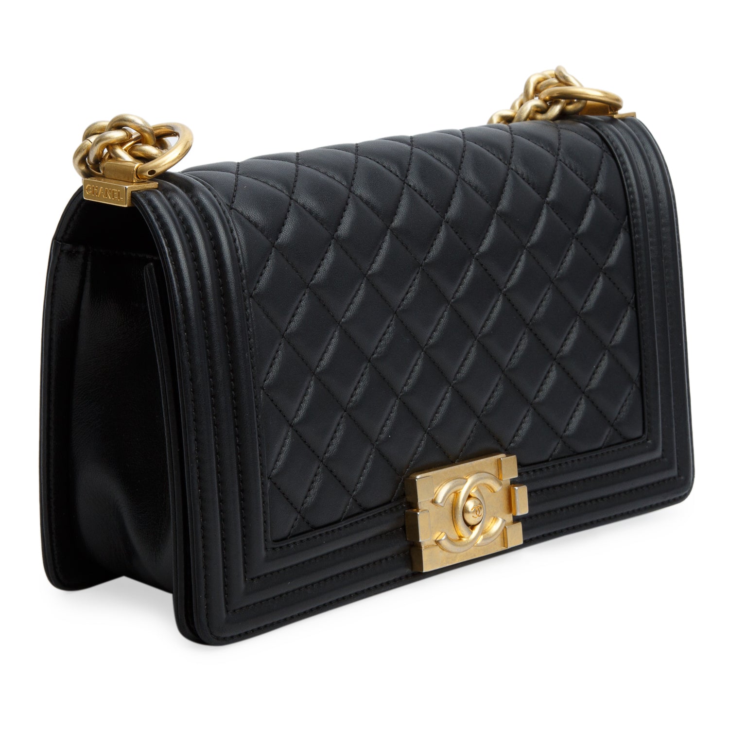 Chanel Black Quilted Lambskin Leather Medium Boy Bag w/ Box & Authenticity Card