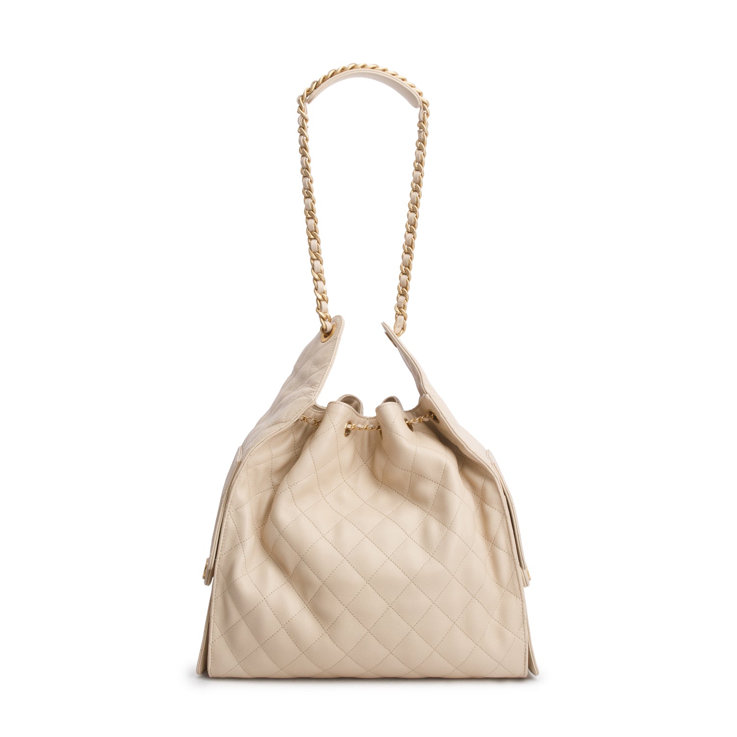 Chanel Beige Caviar Quilted Medium 25 Handbag w/ Pouch