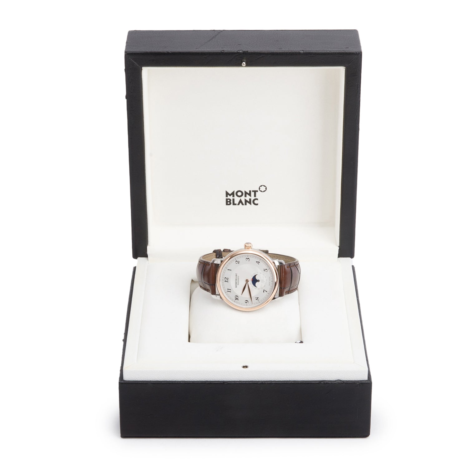 Montblanc 2025 Stainless Steel & 18k Rose Gold Star Legacy 42 MM Automatic Moonphase Watch Silver Guilloche Dial 117580 w/ Box