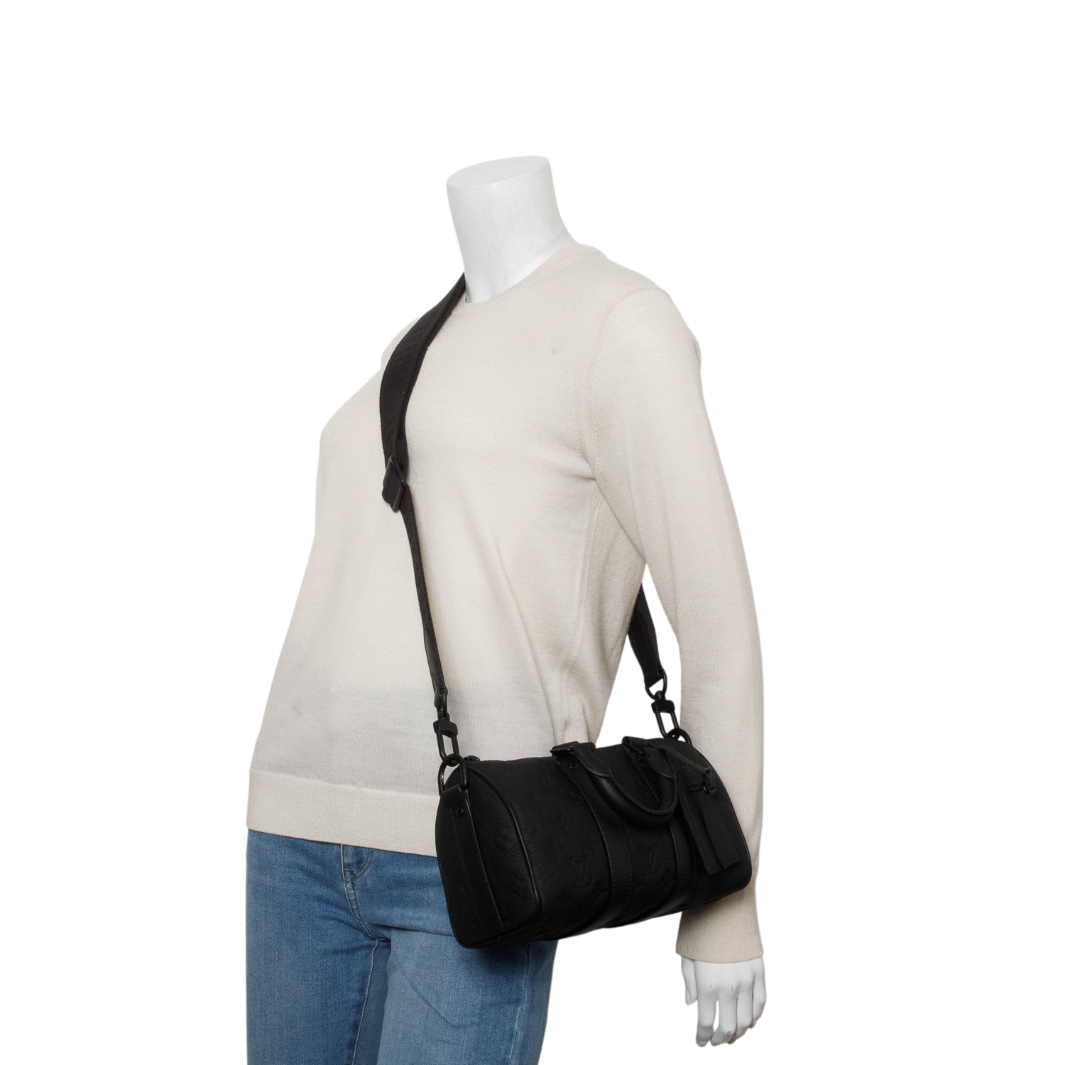 Louis Vuitton 2025 Black Monogram Taurillon Keepall Bandouliere 25 w/ Box, Receipt & Strap