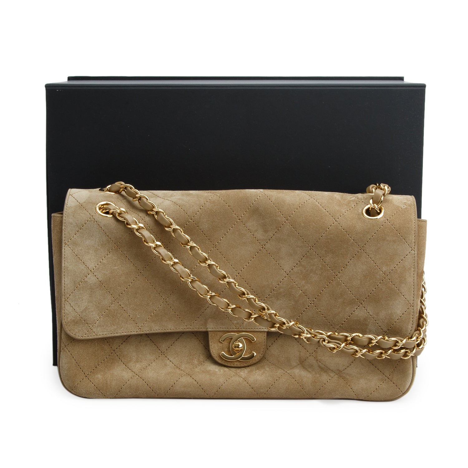 Chanel 2026 Dark Beige Suede Quilted Maxi Flap w/ Box