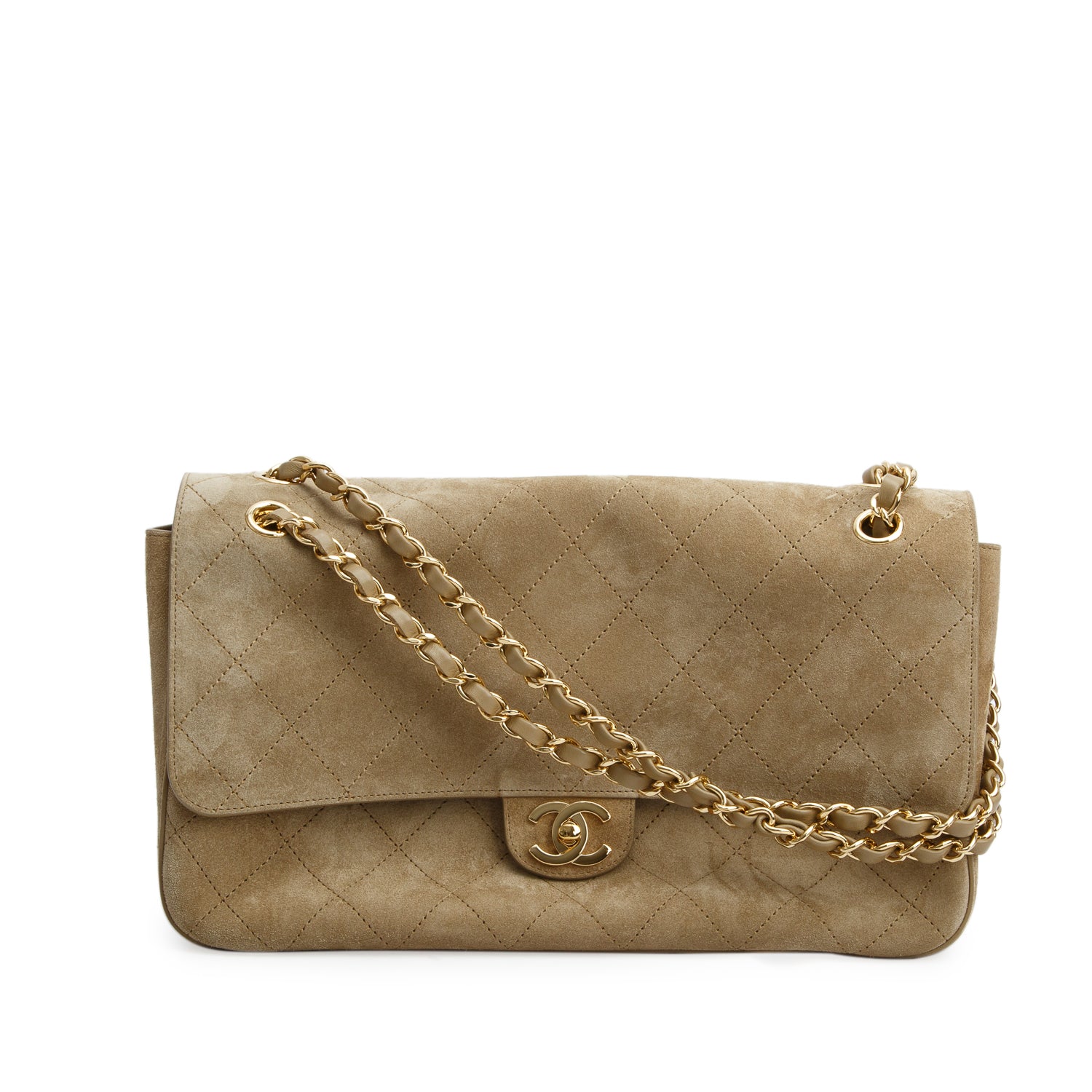 Chanel 2026 Dark Beige Suede Quilted Maxi Flap w/ Box