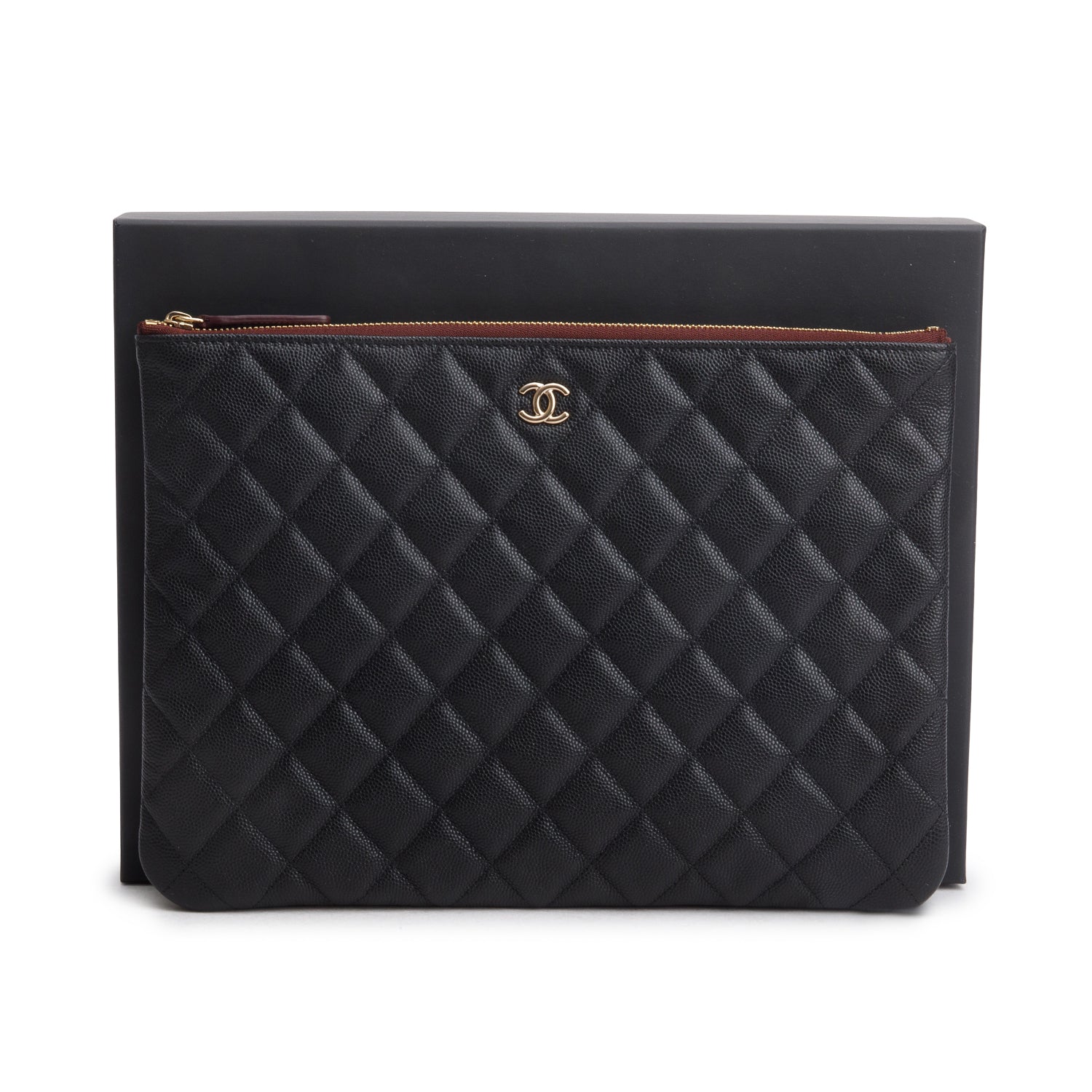 Chanel Black Caviar Quilted O-Case w/ Box