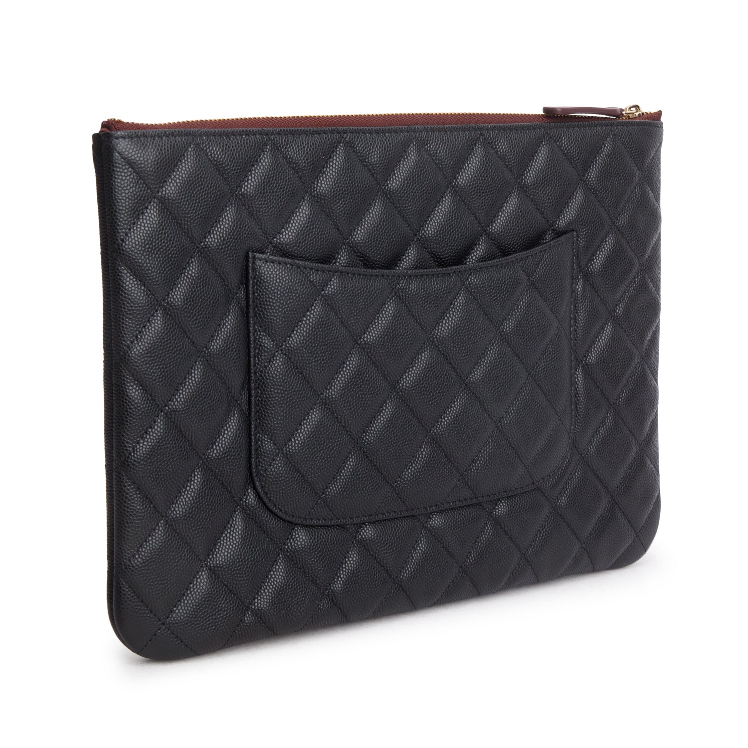 Chanel Black Caviar Quilted O-Case w/ Box