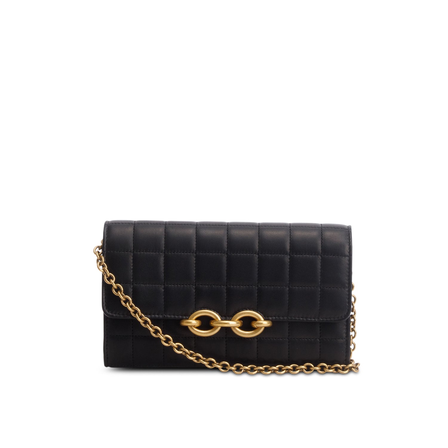 Saint Laurent Black 2022 Lambskin Carre Quilted Le Maillon Wallet on Chain w/ Box