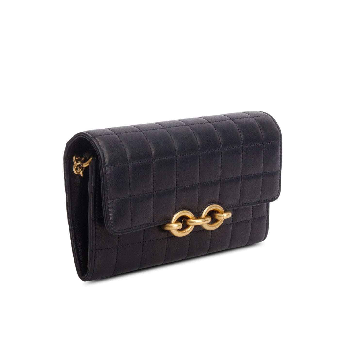 Saint Laurent Black 2022 Lambskin Carre Quilted Le Maillon Wallet on Chain w/ Box