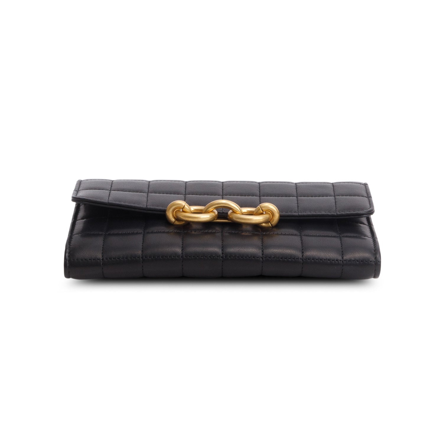 Saint Laurent Black 2022 Lambskin Carre Quilted Le Maillon Wallet on Chain w/ Box