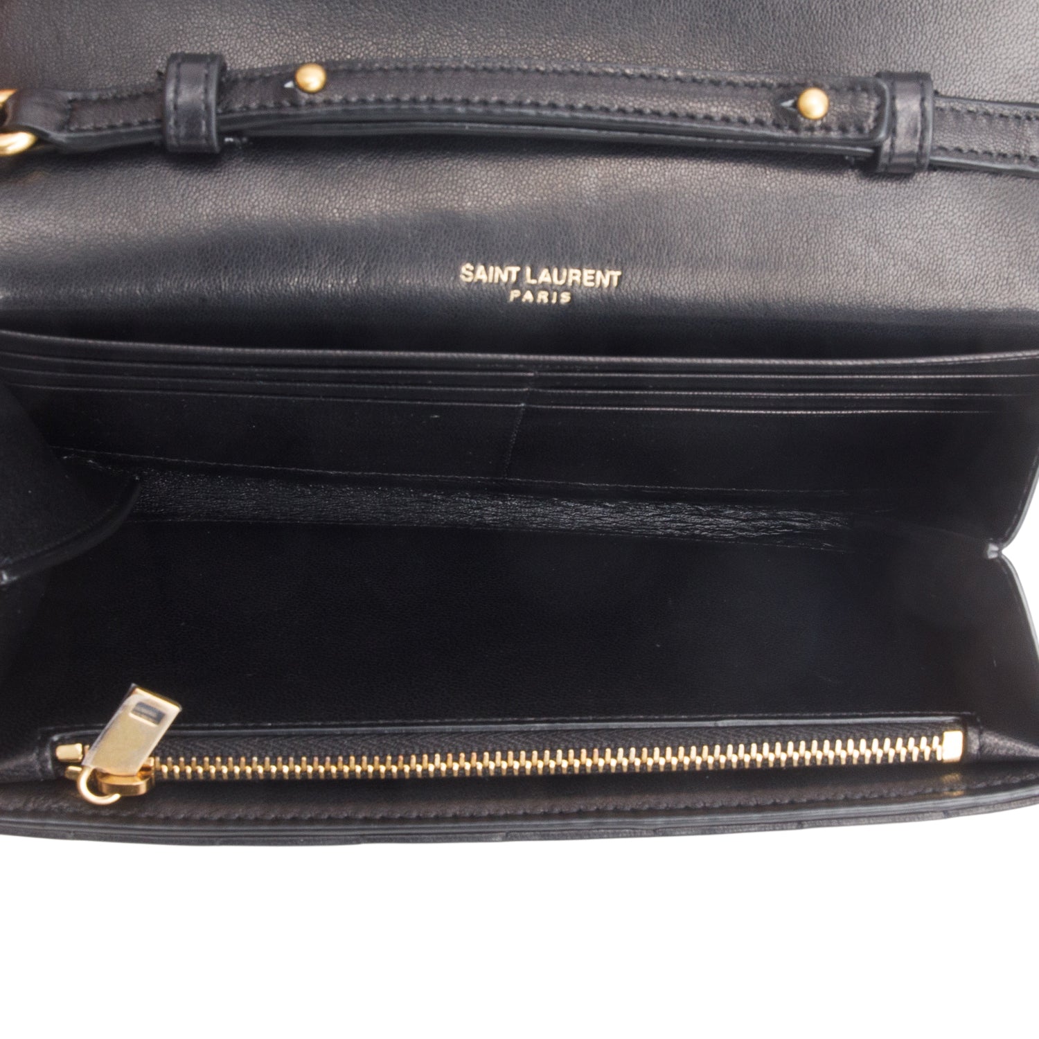 Saint Laurent Black 2022 Lambskin Carre Quilted Le Maillon Wallet on Chain w/ Box