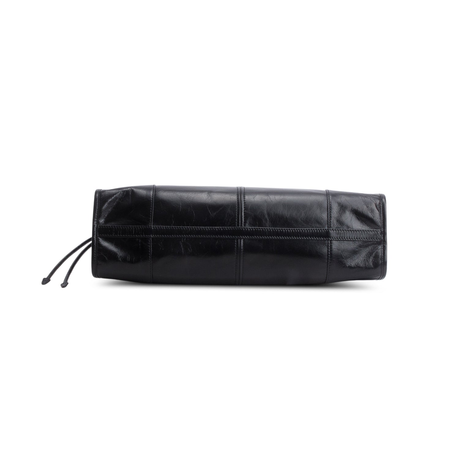 Prada Black Glossy Calfskin Triangle Large Bonnie Shoulder Bag w/ Strap