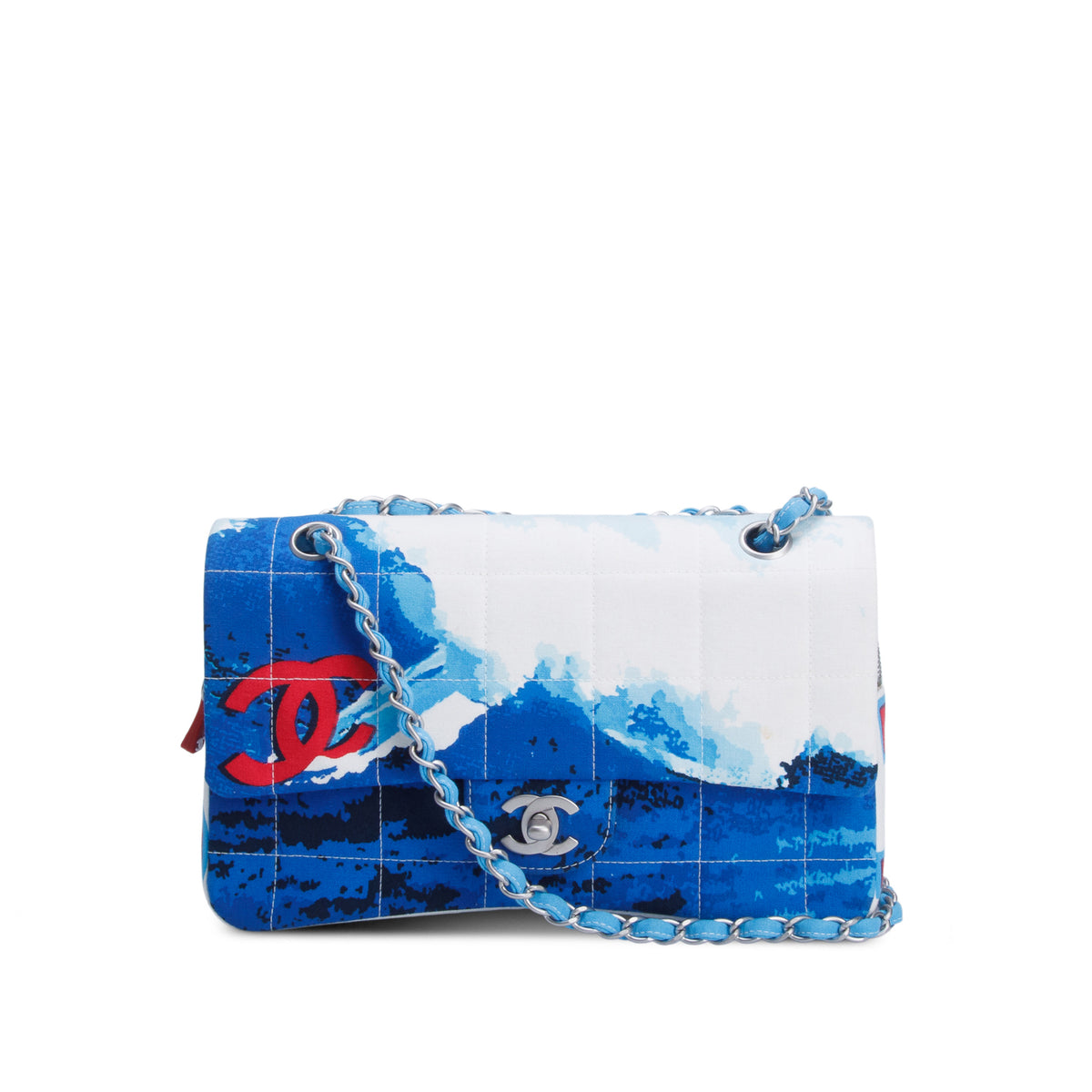 Chanel Multicolor Canvas Square Quilted Surf Flap Bag w/ Authenticity Card