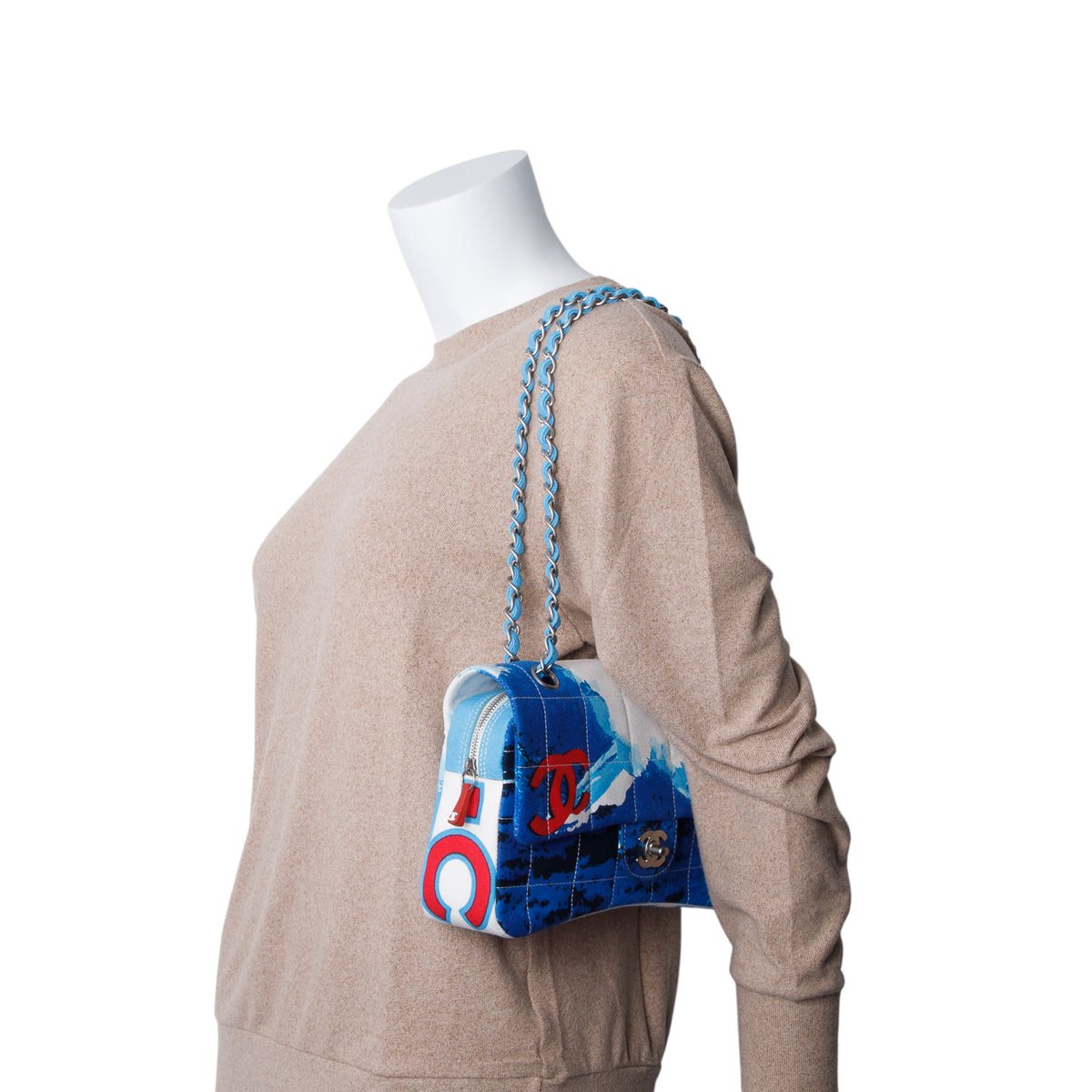 Chanel Multicolor Canvas Square Quilted Surf Flap Bag w/ Authenticity Card