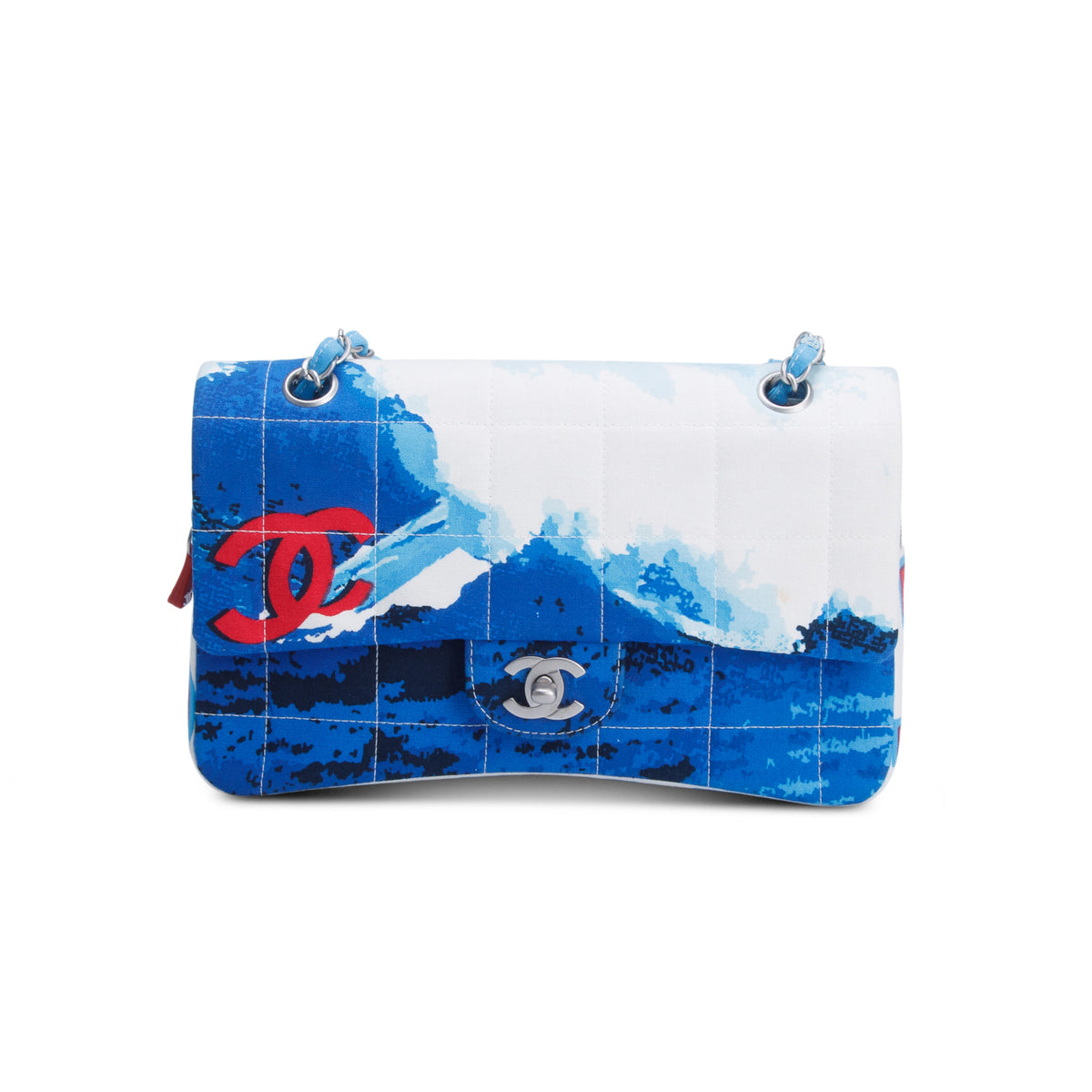 Chanel Multicolor Canvas Square Quilted Surf Flap Bag w/ Authenticity Card
