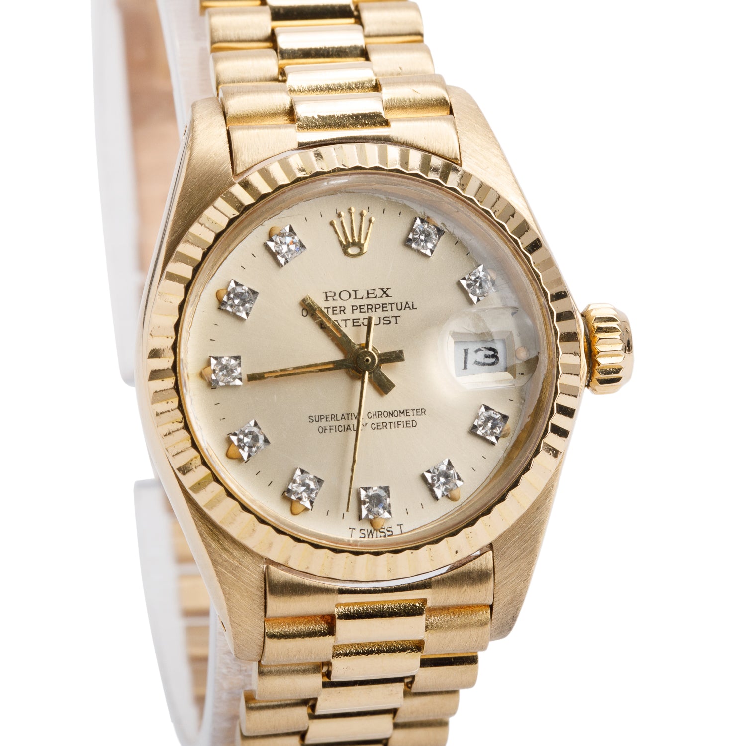 Rolex 18k Yellow Gold Lady-Datejust President 26 MM Watch Gold Diamond Dial 6917 w/ Box