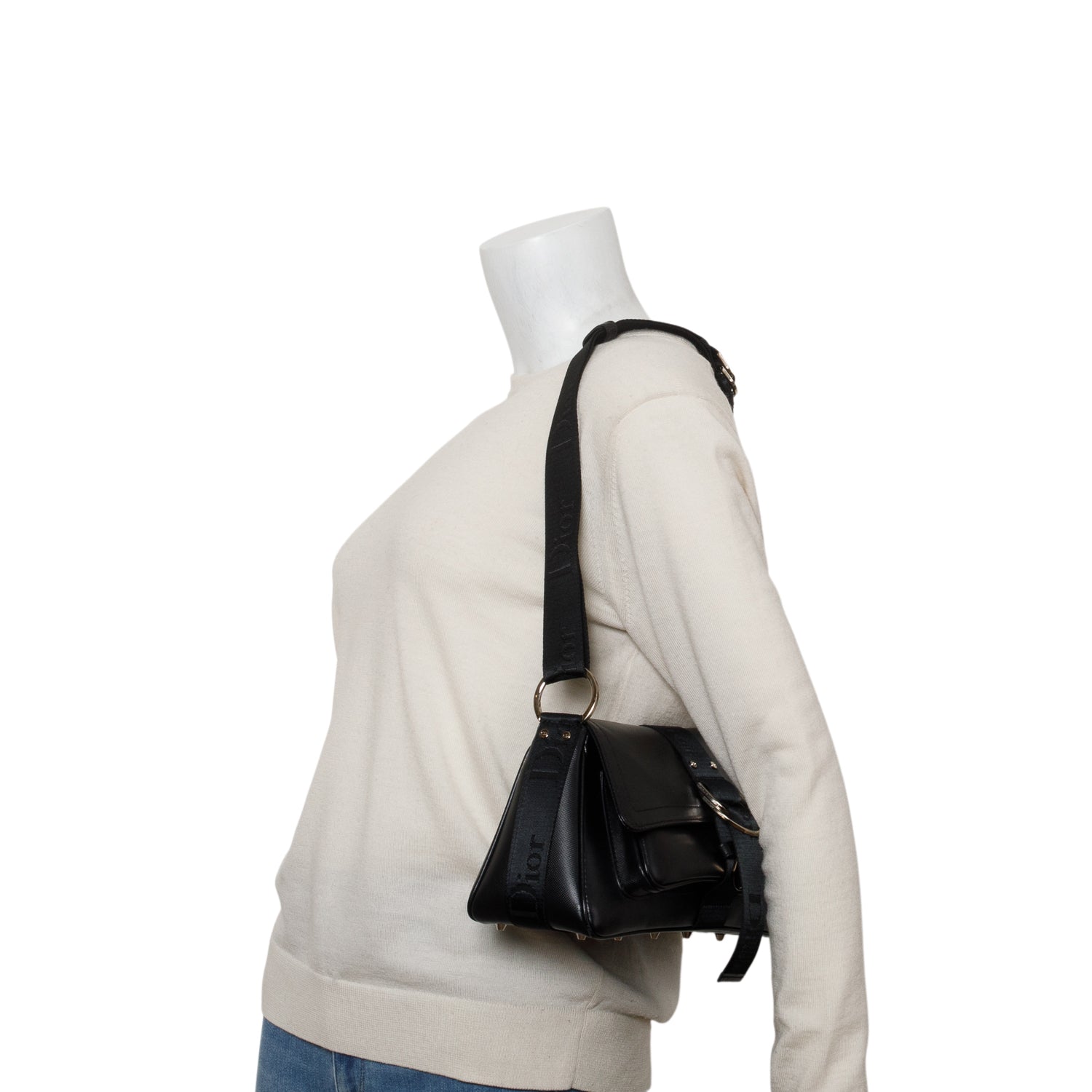 Christian Dior Black Leather Crystal Embellished Hardcore Shoulder Bag