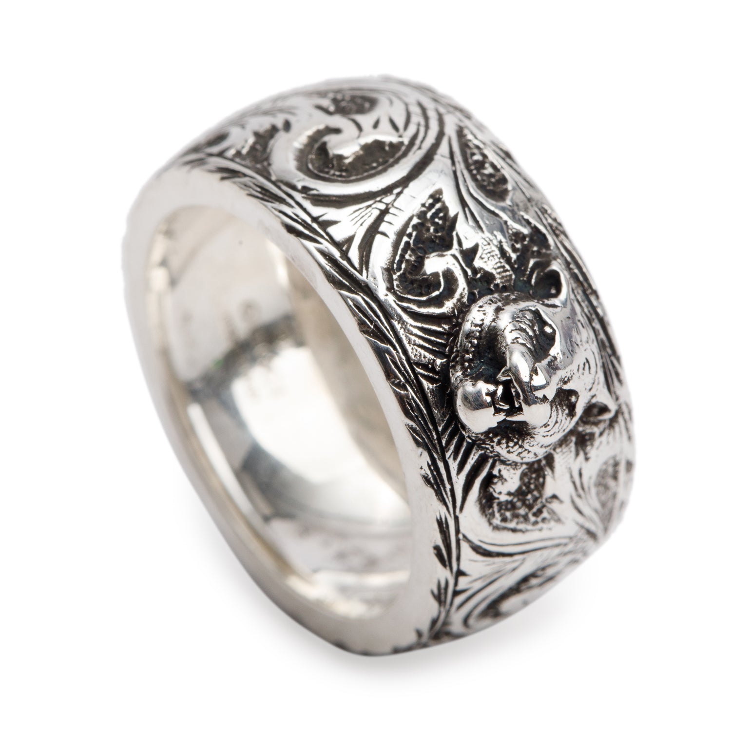 Gucci Sterling Silver Feline Head Band Ring, Size 13 6