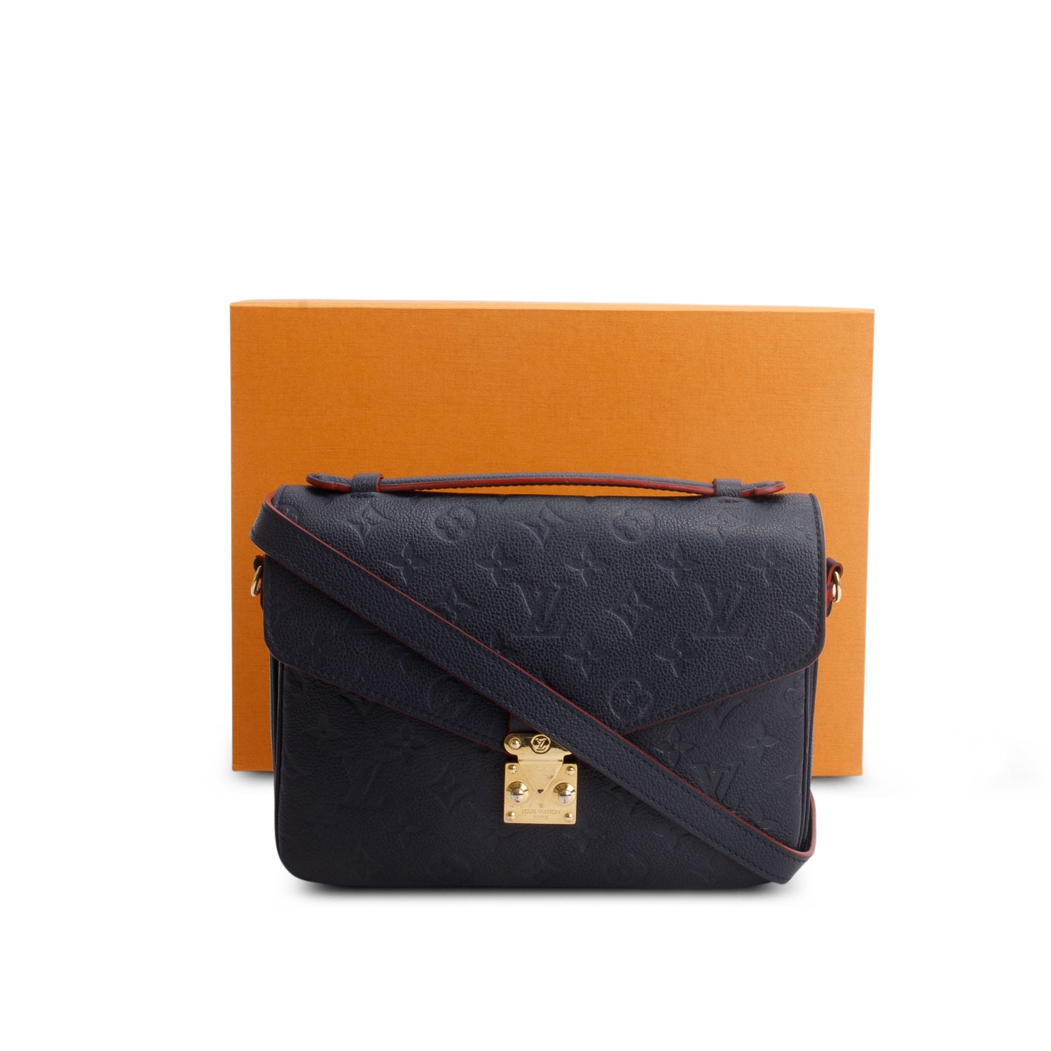 Louis Vuitton Navy Monogram Empreinte Leather Pochette Metis w/ Box & Strap
