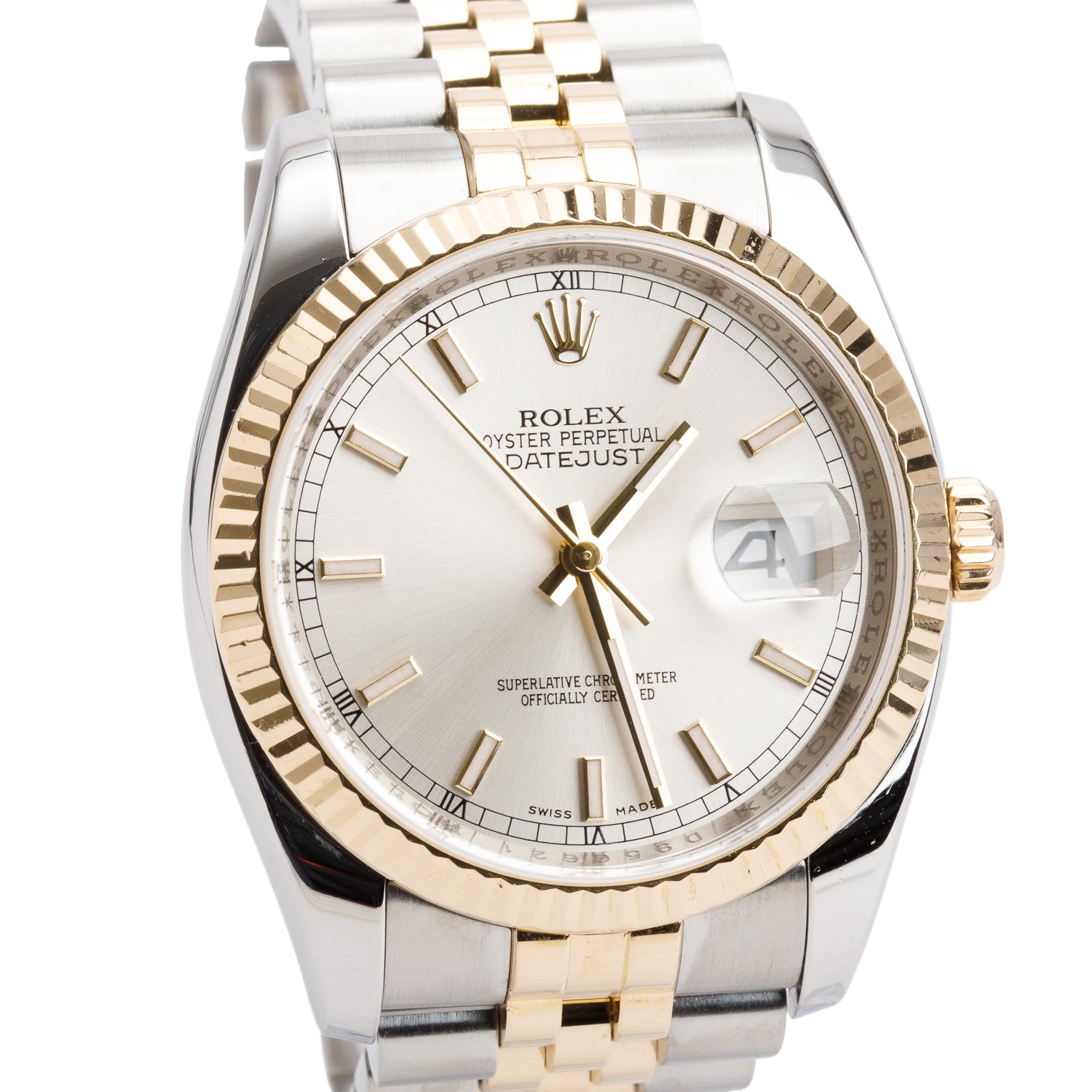 Rolex Stainless Steel & 18k Yellow Gold Datejust 36 MM Watch Silver Dial 116233 w/ Box & Papers