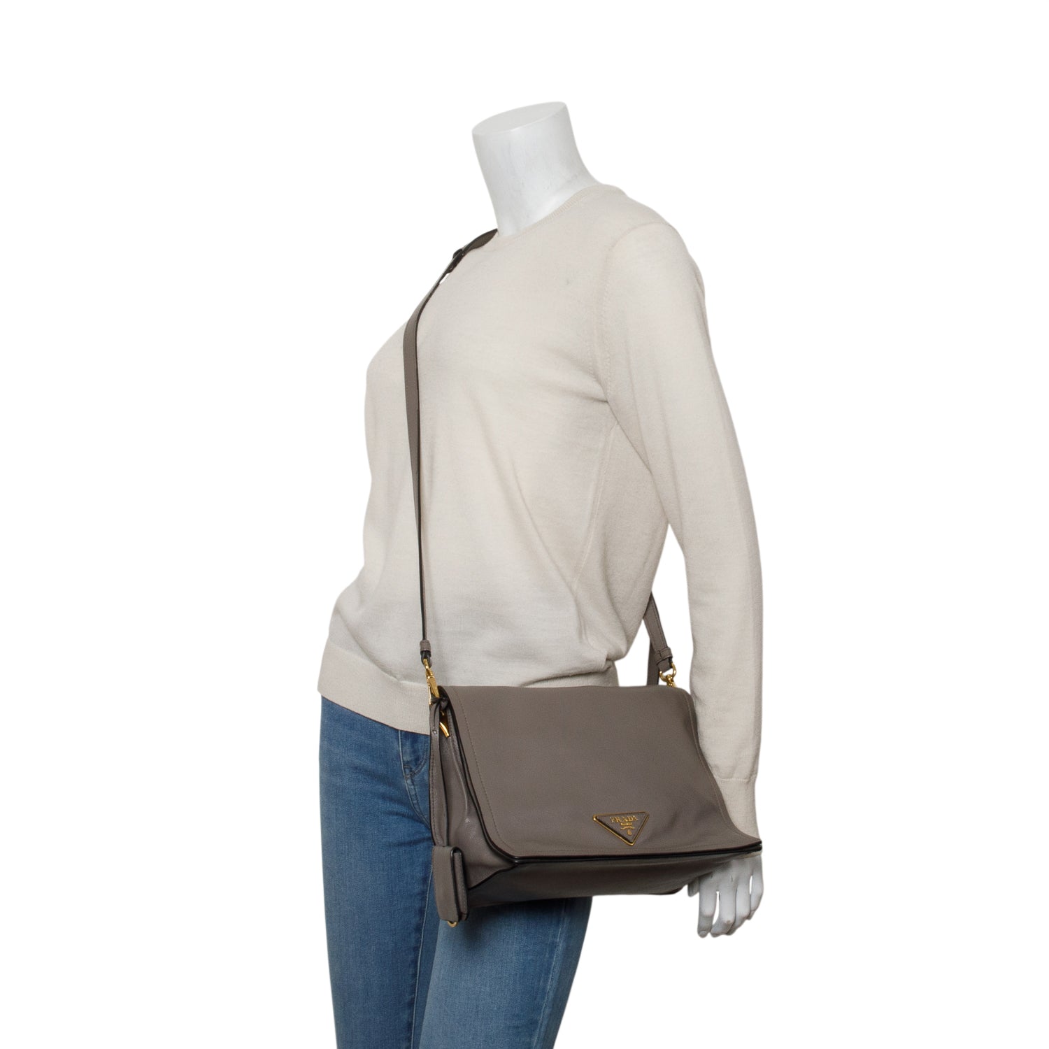 Prada Grey Glace Calf Messenger Bag