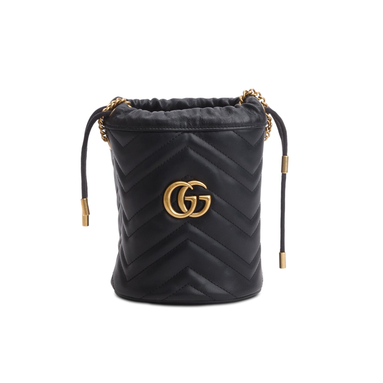 Gucci Black Calfskin Leather GG Marmont Small Bucket Bag