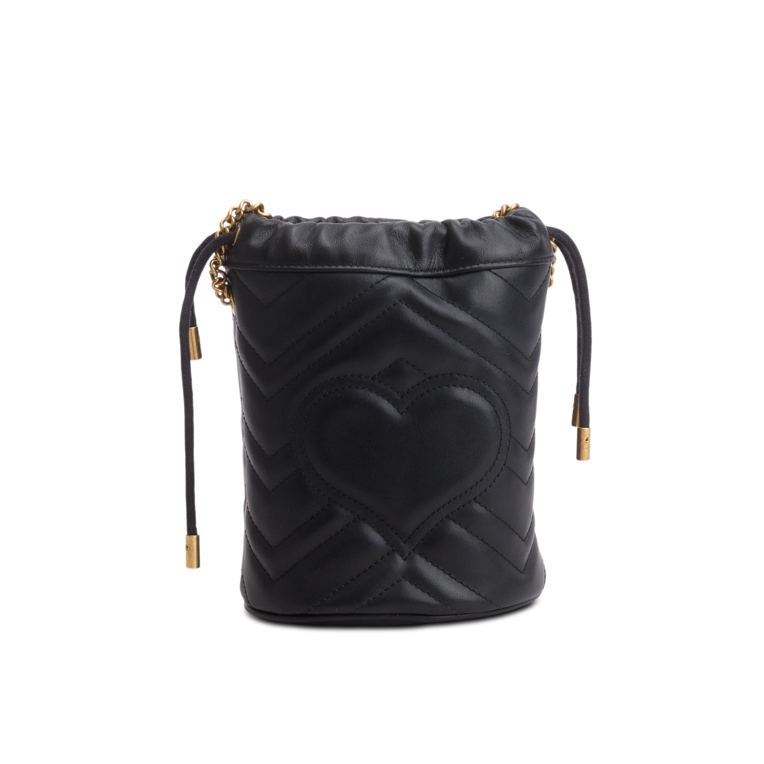 Gucci Black Calfskin Leather GG Marmont Small Bucket Bag