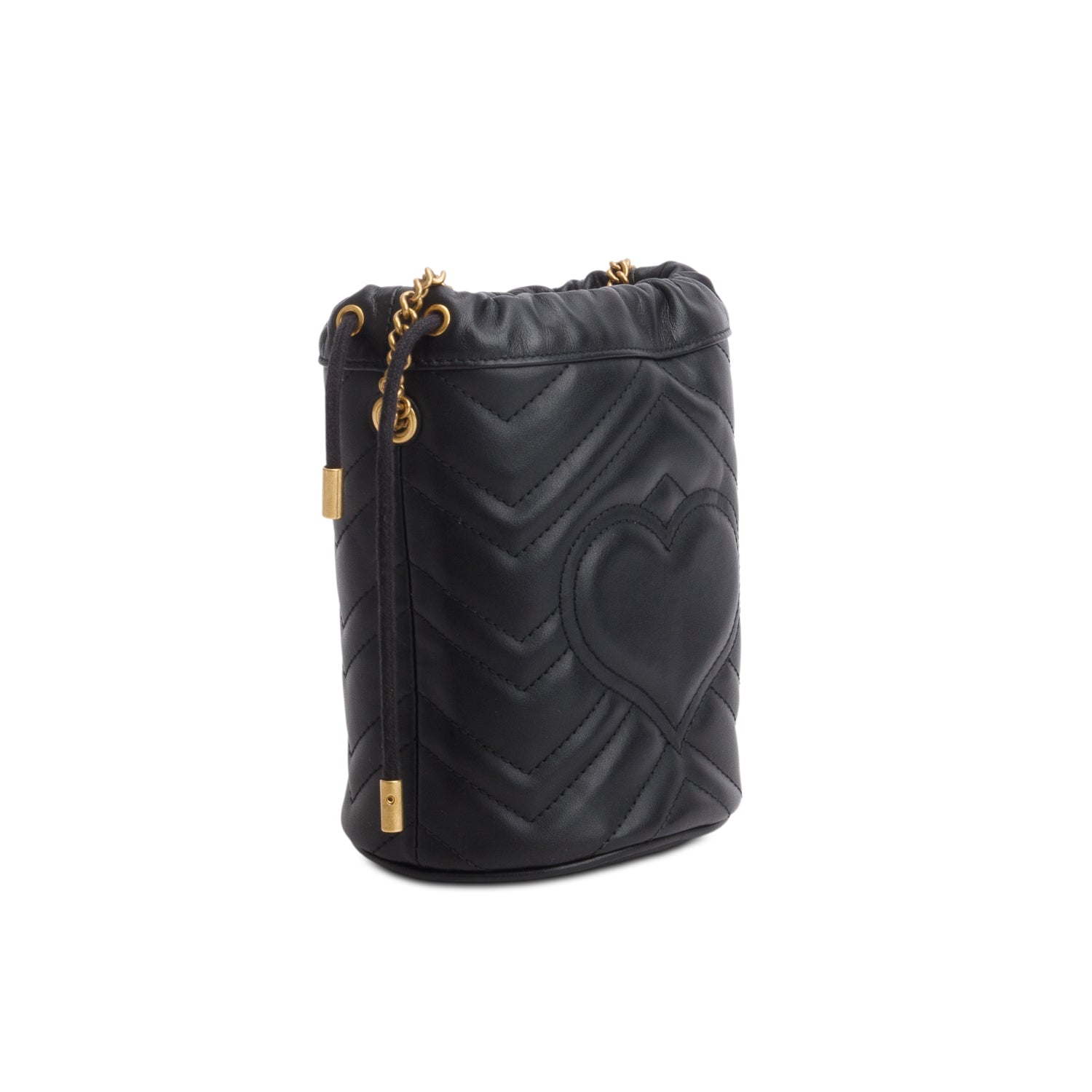 Gucci Black Calfskin Leather GG Marmont Small Bucket Bag