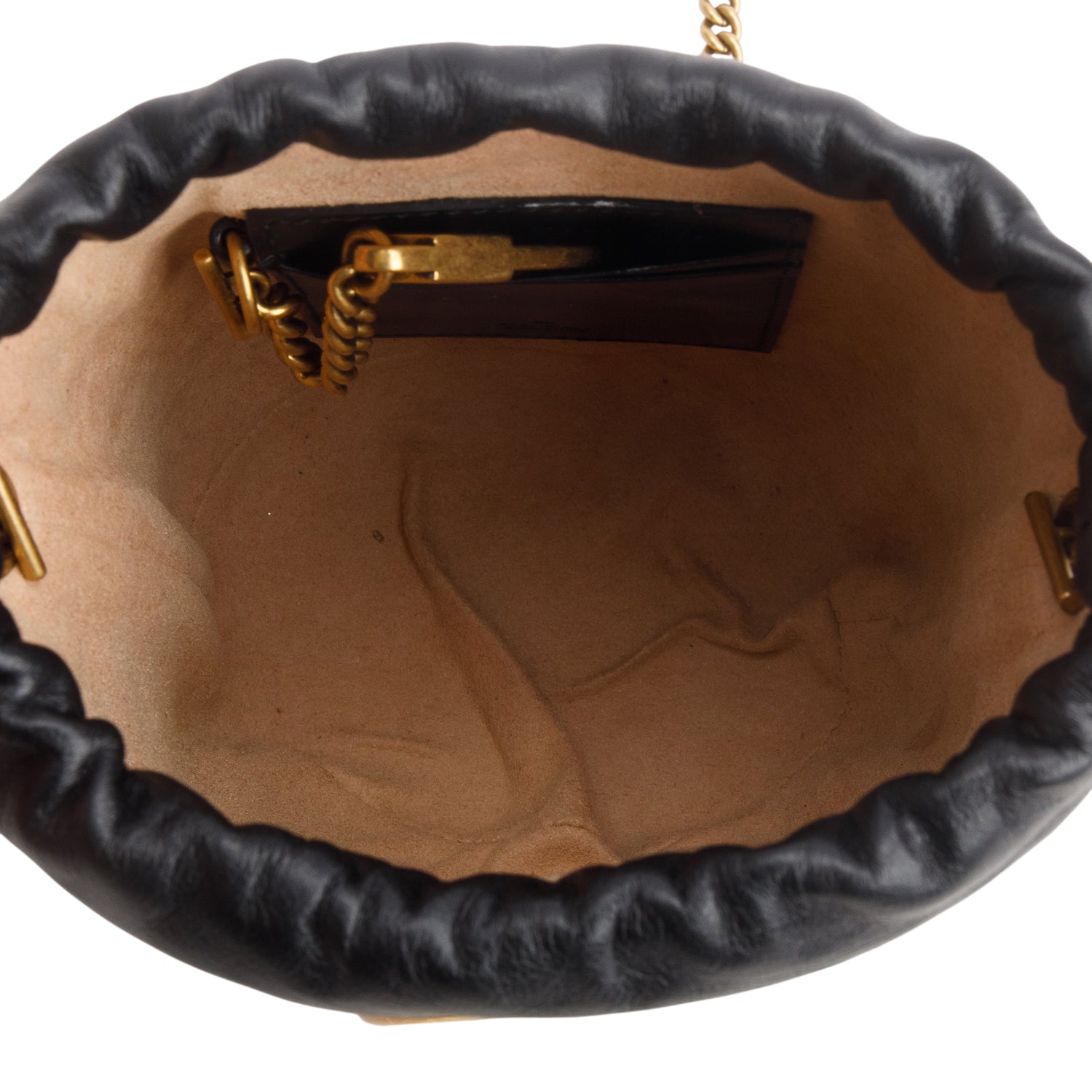 Gucci Black Calfskin Leather GG Marmont Small Bucket Bag