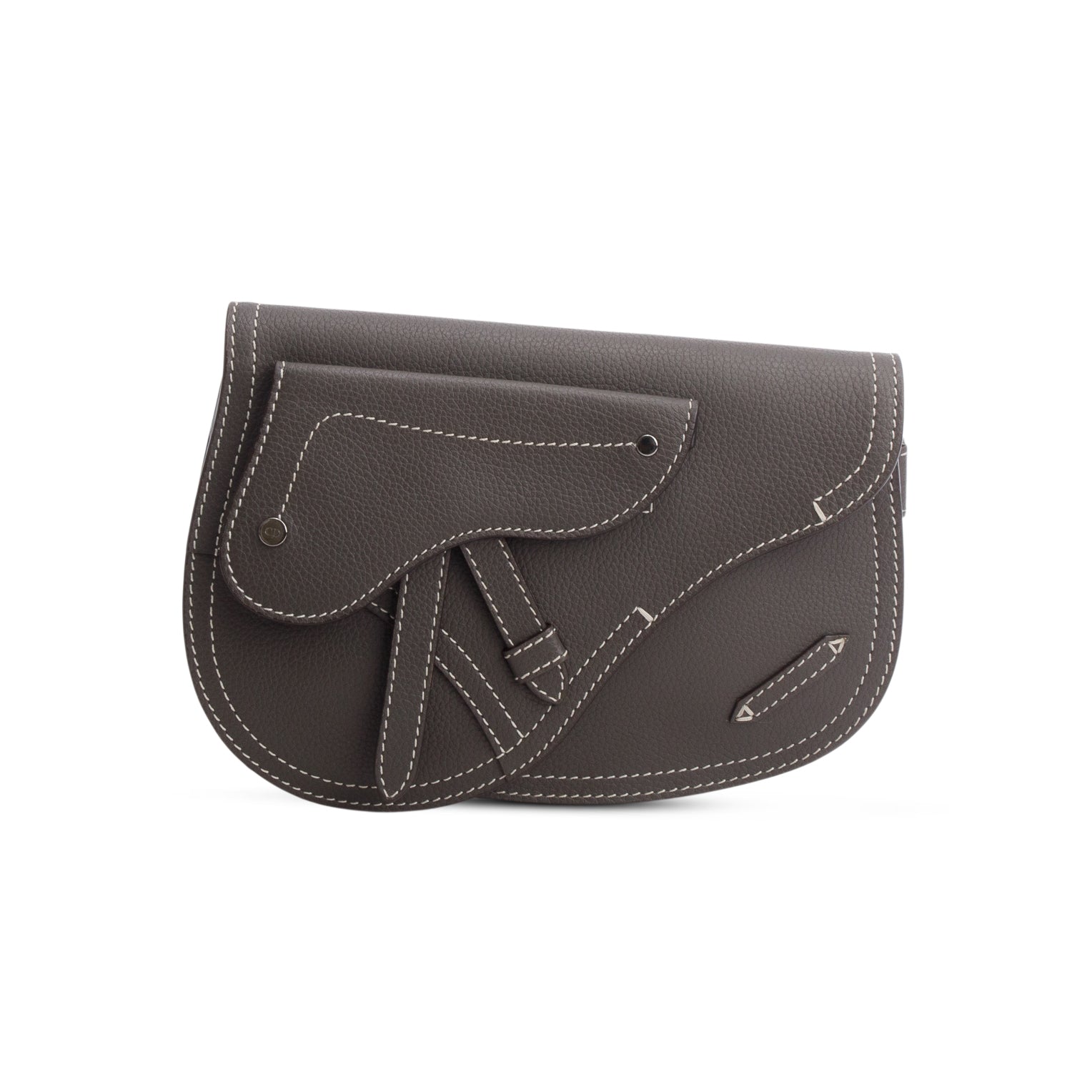 Christian Dior x KAWS 2022 Taupe Grained Calfskin Saddle Pouch